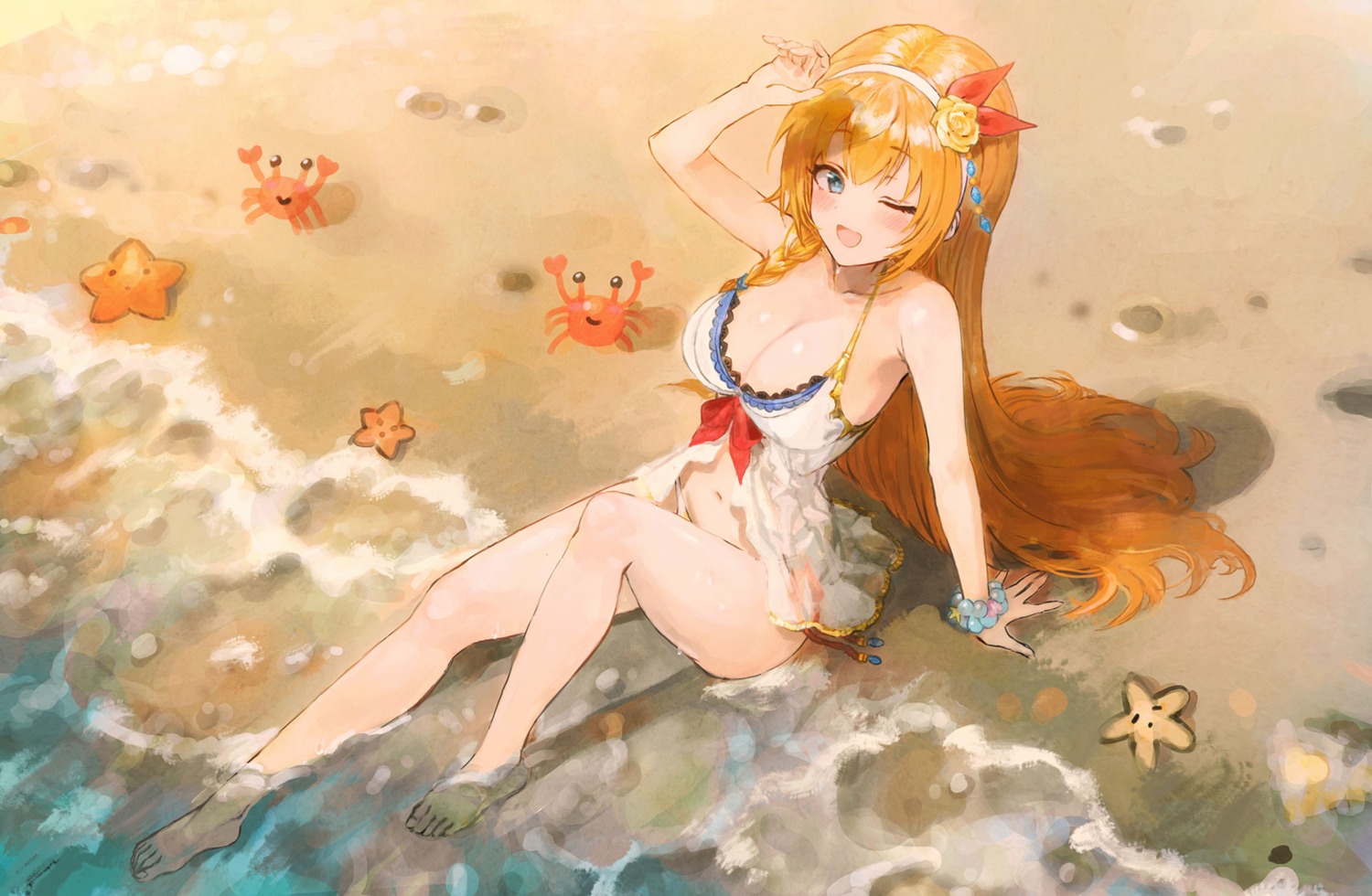 bikini, feet, pecorine, princess_connect!, princess_connect!_re:dive, see_through, sonchi, swimsuits, wet