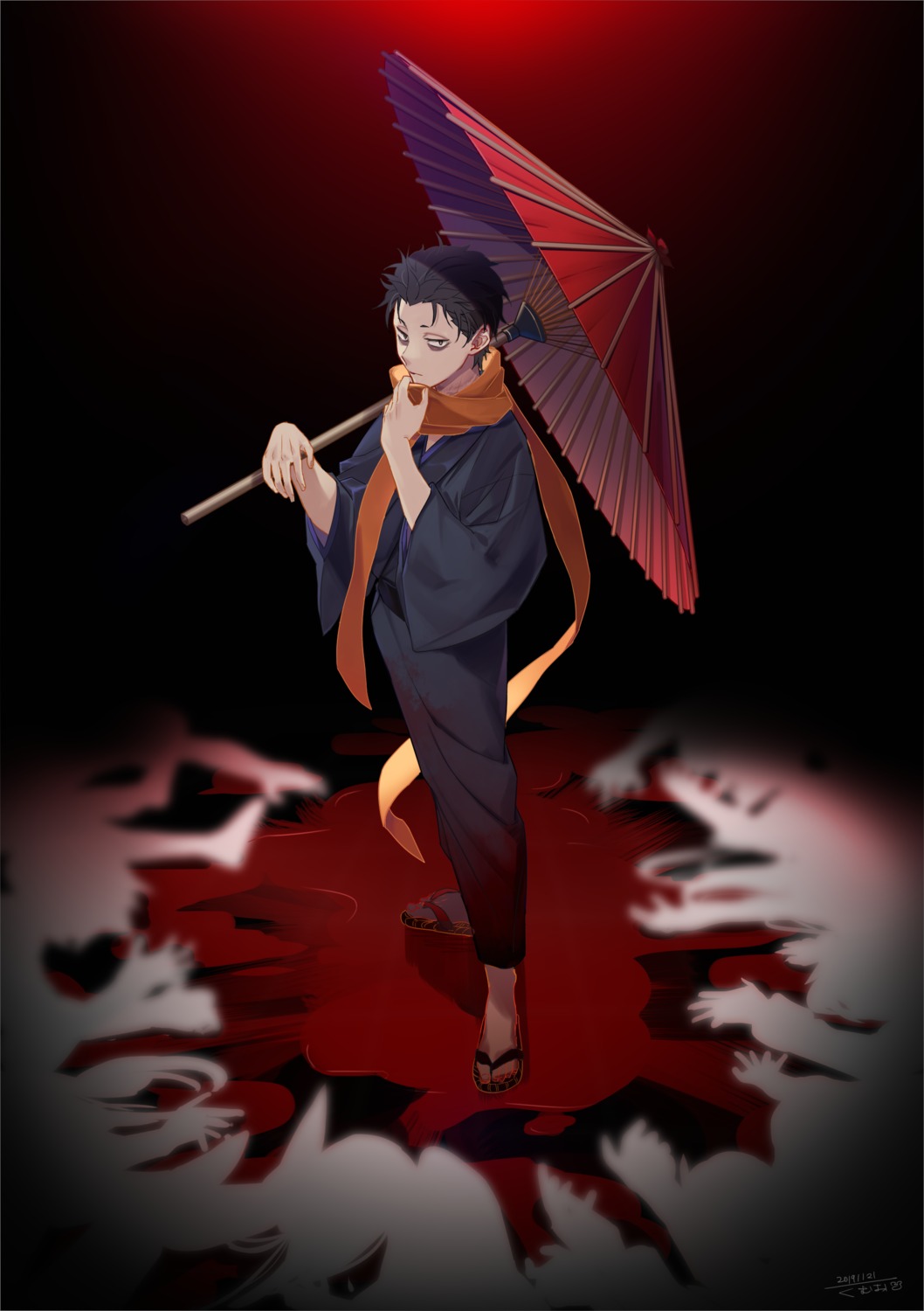 kumuo_(mirakurufusao), male, natsuki_subaru, re:zero_kara_hajimeru_isekai_seikatsu, umbrella, yukata