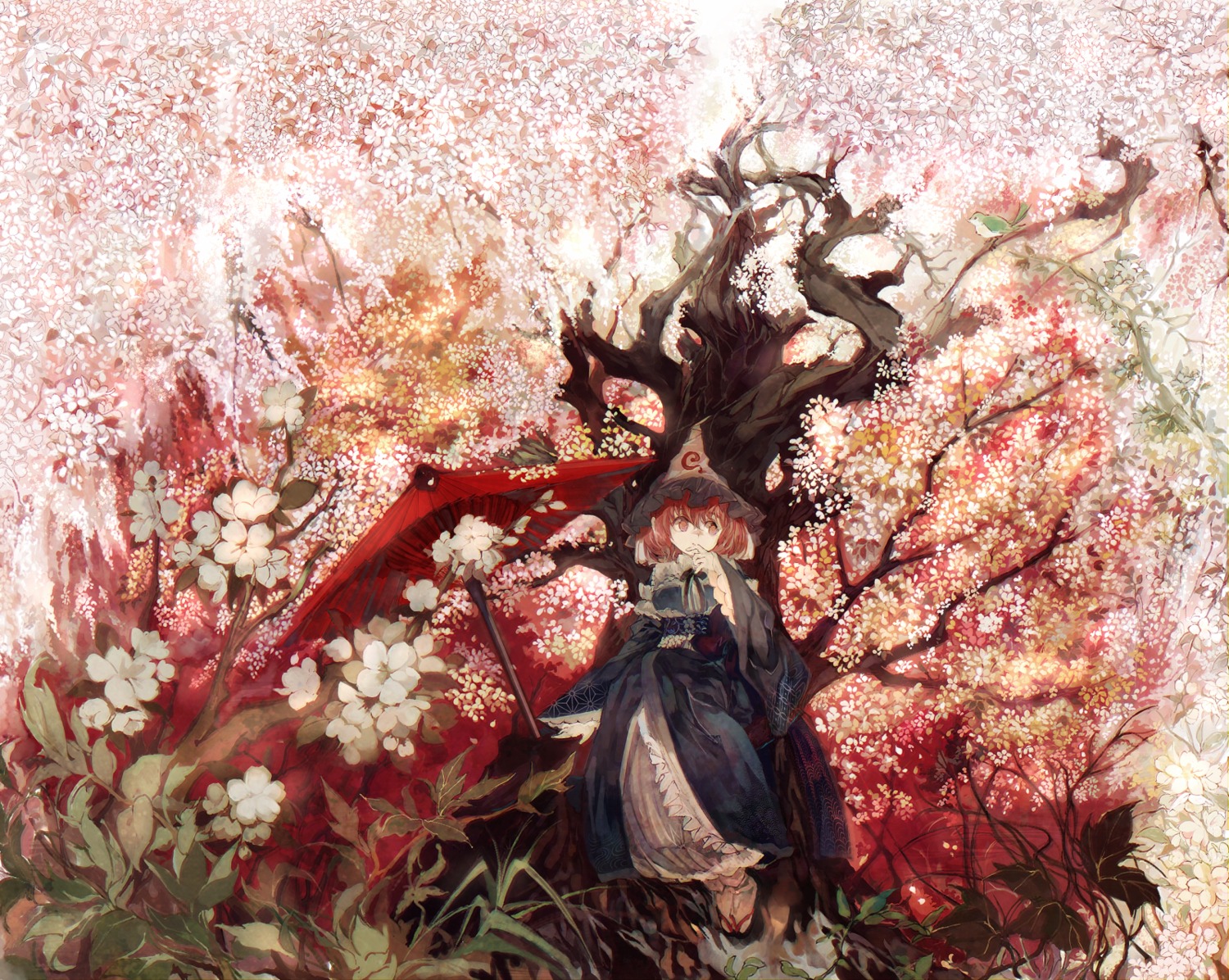 konabetate, landscape, saigyouji_yuyuko, touhou, umbrella