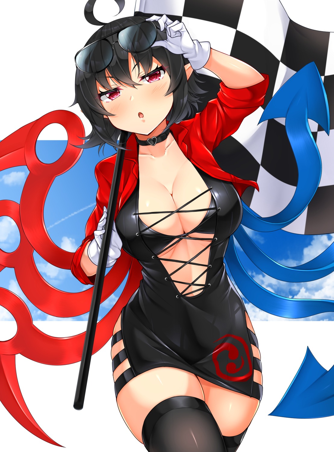 bra, cleavage, dress, houjuu_nue, megane, pointy_ears, thighhighs, tokoya_(ex-hetare)