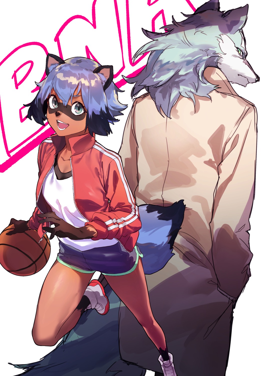 animal_ears, basketball, brand_new_animal, gym_uniform, kagemori_michiru, ogami_shirou, reiga00, tail