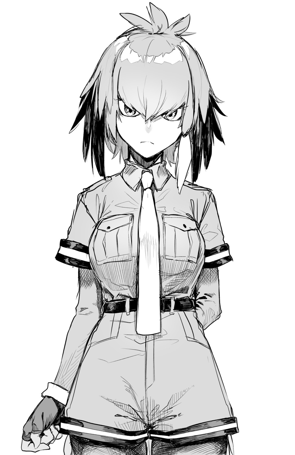 animal_ears, kemono_friends, monochrome, reiga00, shoebill, sketch, uniform