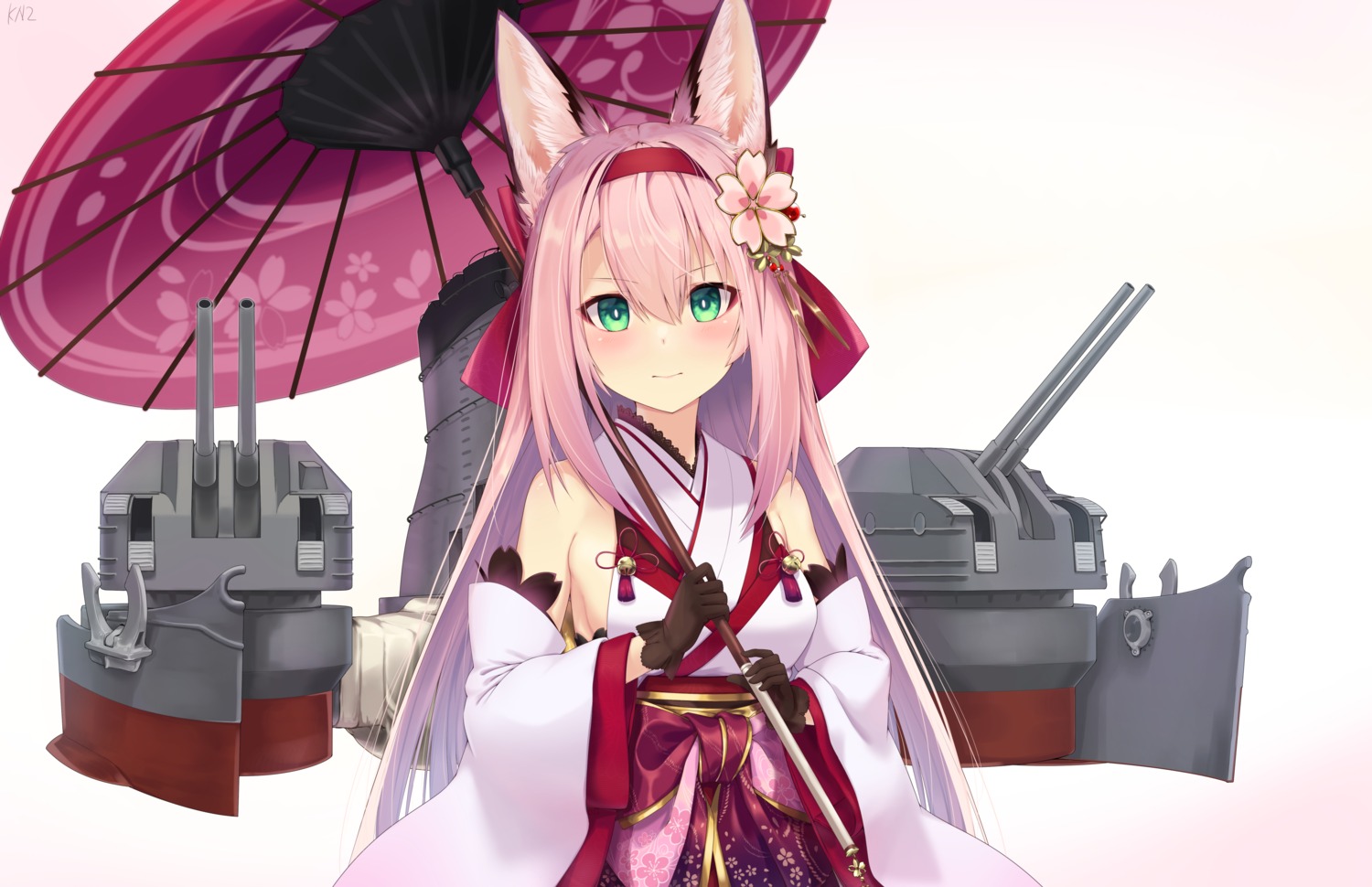 animal_ears, azur_lane, hanazuki_(azur_lane), japanese_clothes, kn2, umbrella