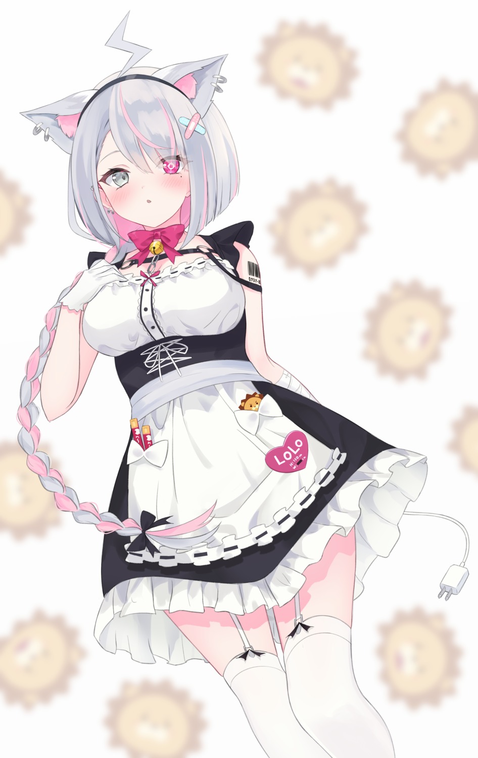 animal_ears, heterochromia, higashigure, maid, nekomimi, roro-chan, stockings, tail