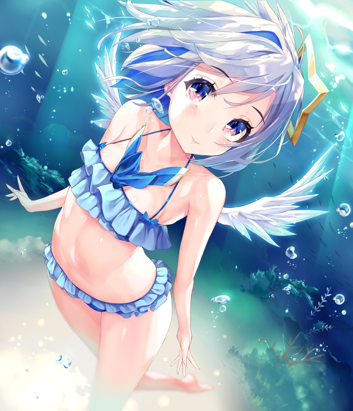 amane_kanata, angel, bikini, hololive, mogmog, swimsuits, wet, wings