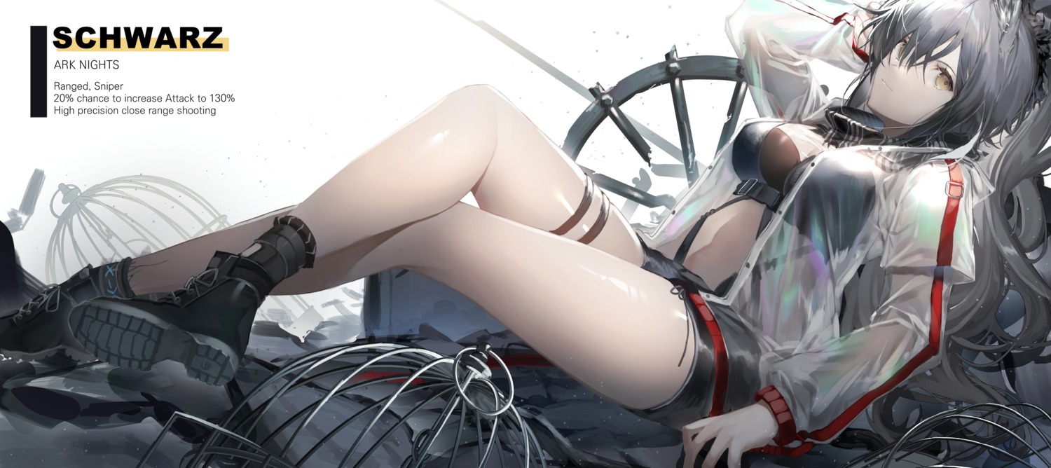 animal_ears, arknights, garter, hatachi8p, open_shirt, schwarz_(arknights), see_through