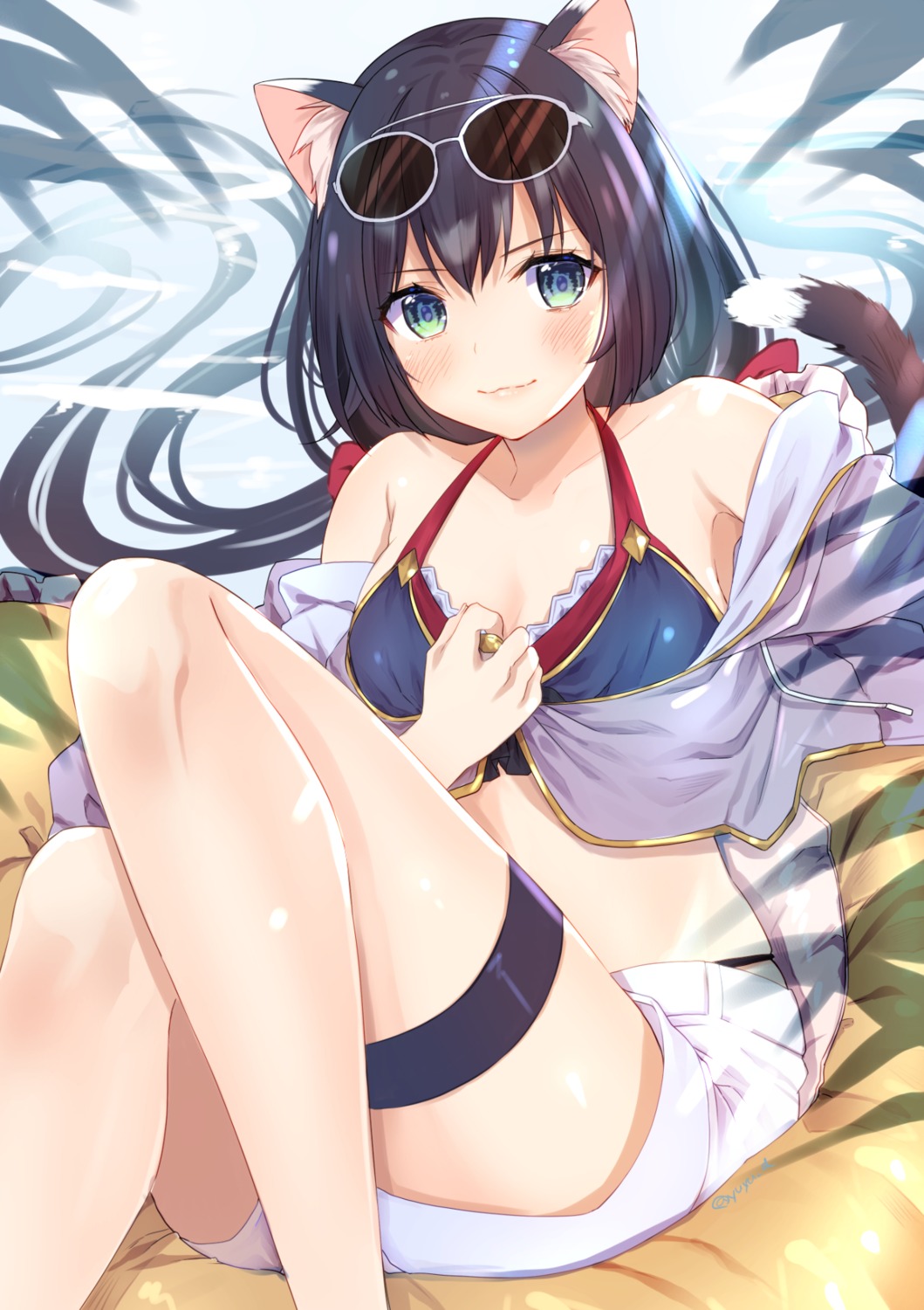animal_ears, bikini, cleavage, garter, karyl_(princess_connect), megane, open_shirt, princess_connect!