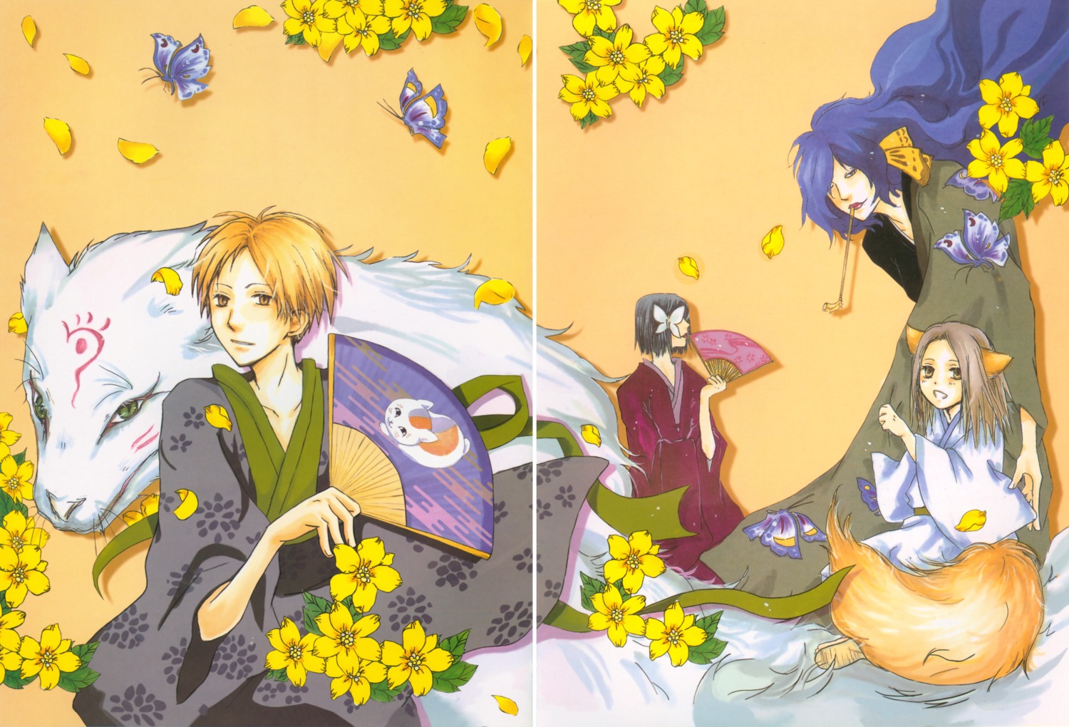 animal_ears, benio, gap, hinoe_(natsume_yuujinchou), kimono, kitsune, kogitsune, madara_(natsume)