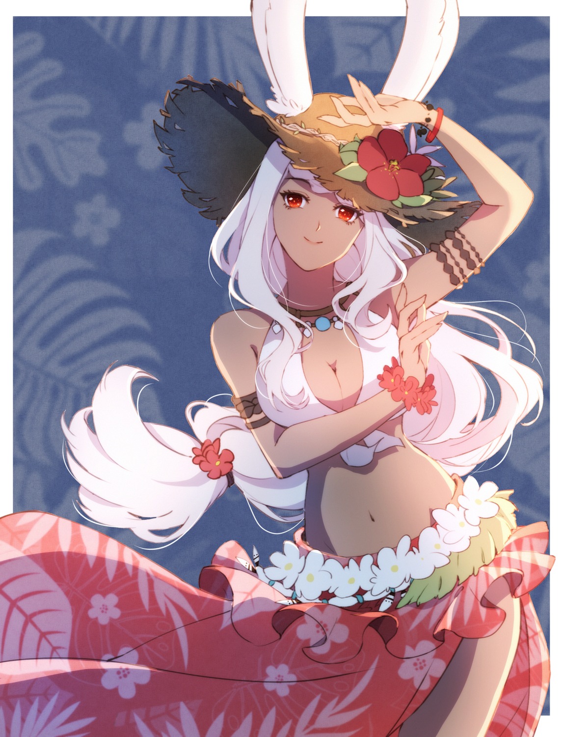 animal_ears, bikini_top, bunny_ears, final_fantasy, final_fantasy_xiv, lyra-kotto, skirt_lift, swimsuits, viera