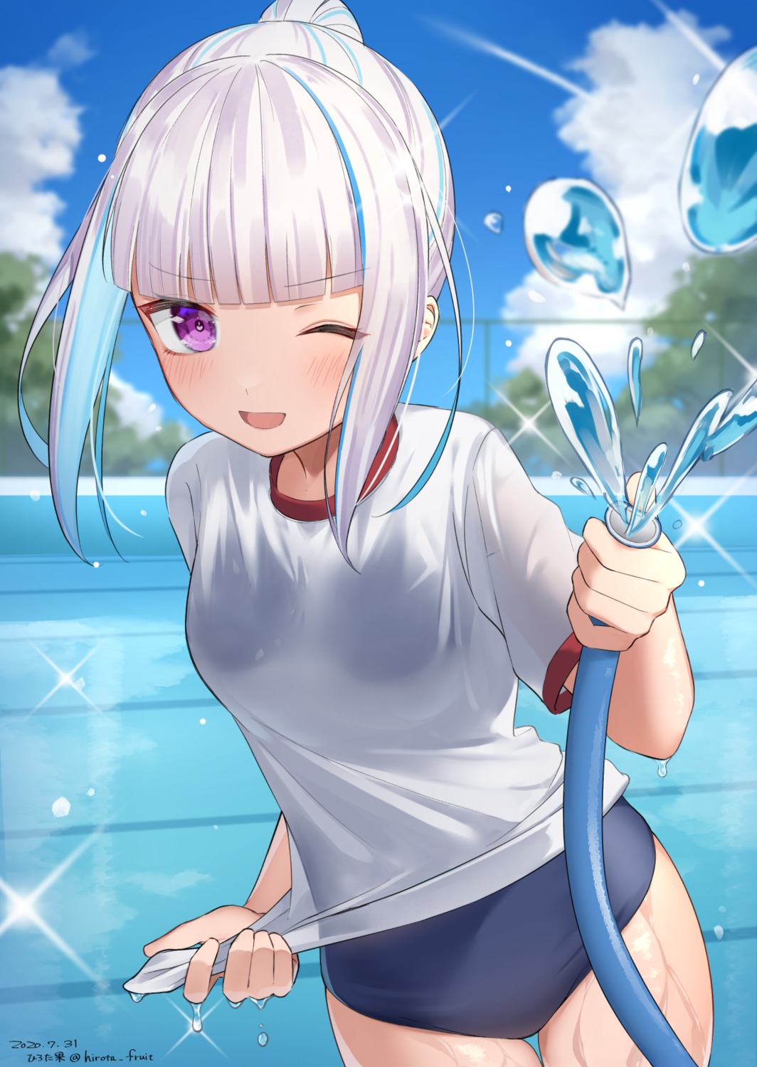 gym_uniform, hirota_fruit, lize_helesta, nijisanji, school_swimsuit, see_through, swimsuits, wet