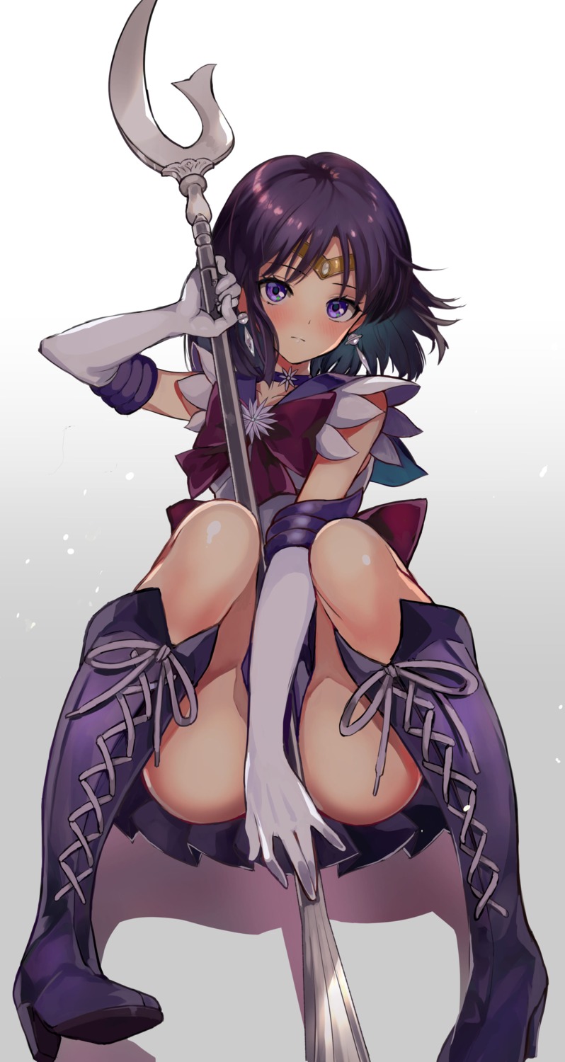 bishoujo_senshi_sailor_moon, heels, pukara, skirt_lift, tomoe_hotaru, weapon