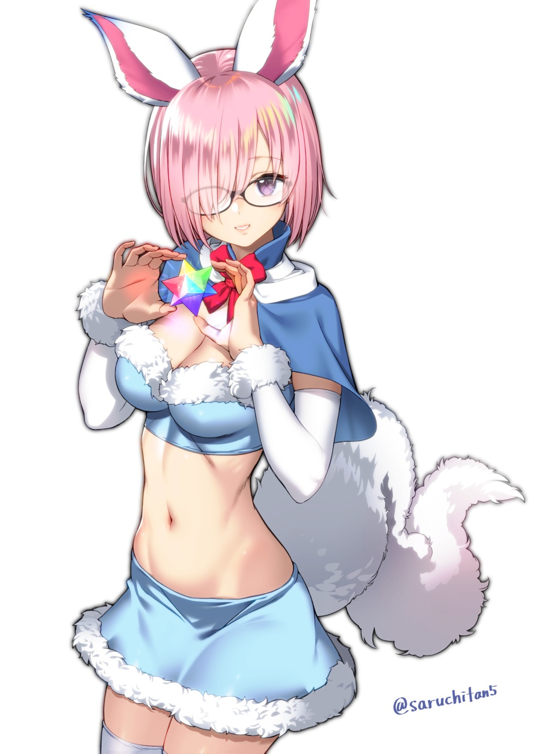 animal_ears, fate/grand_order, mash_kyrielight, megane, saruchitan, tail, thighhighs