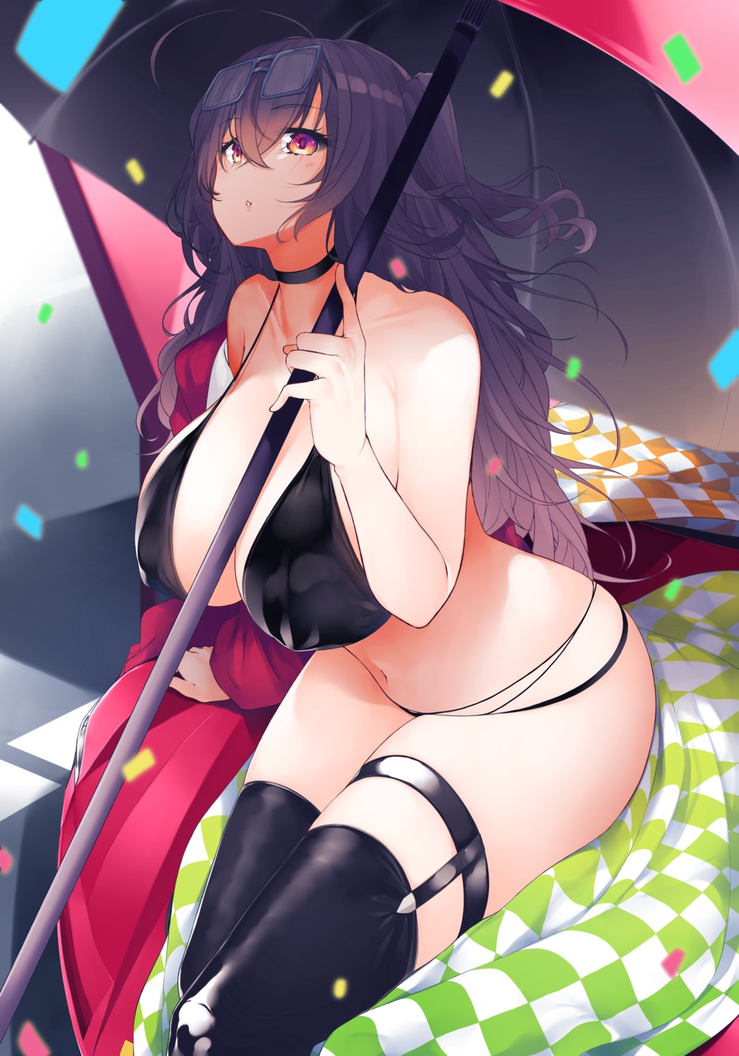 azur_lane, bikini, garter, megane, miya_ur, stockings, swimsuits, taihou_(azur_lane), thighhighs
