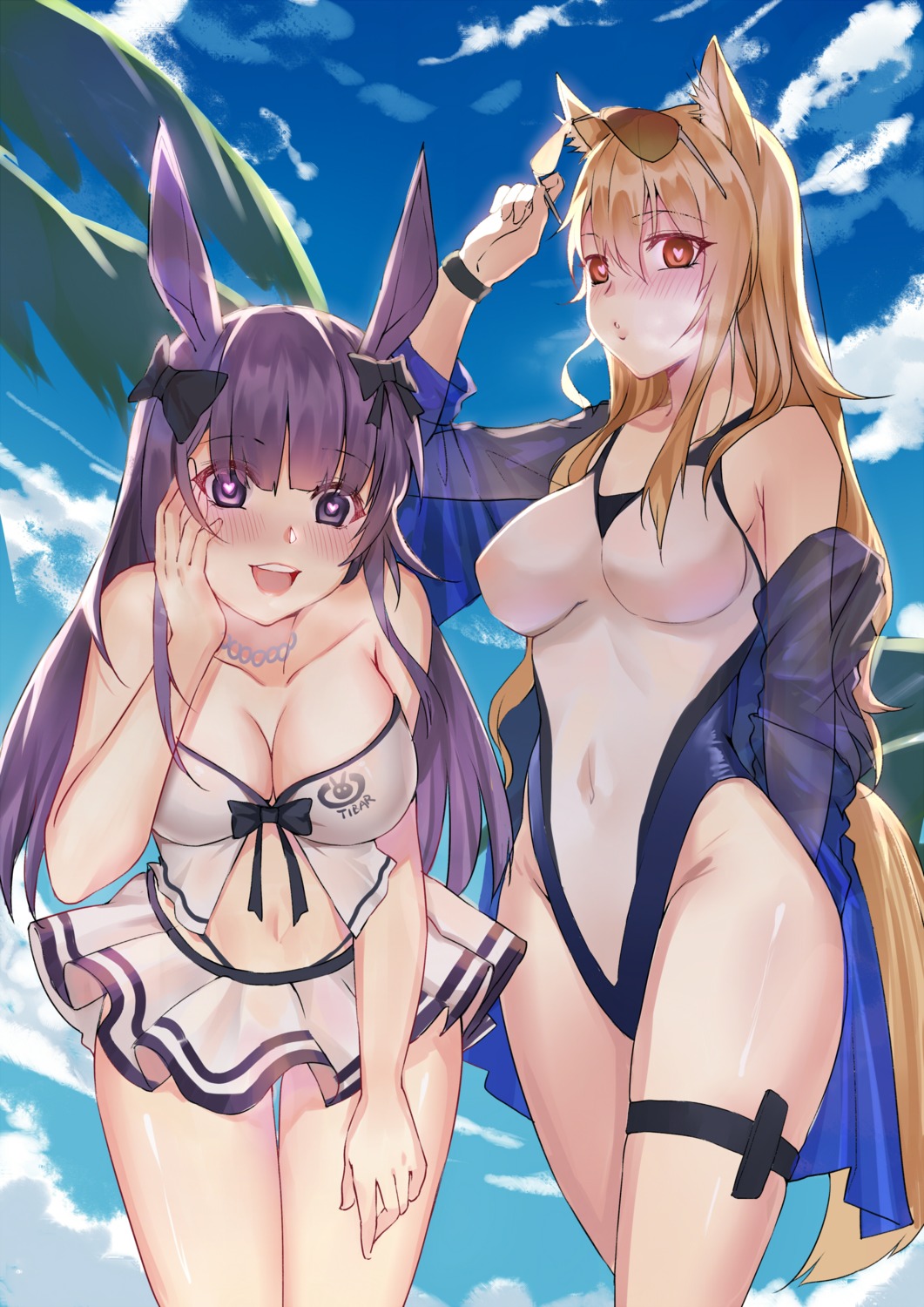 animal_ears, arknights, bikini, bunny_ears, garter, hongbaise_raw, megane, nearl_(arknights)
