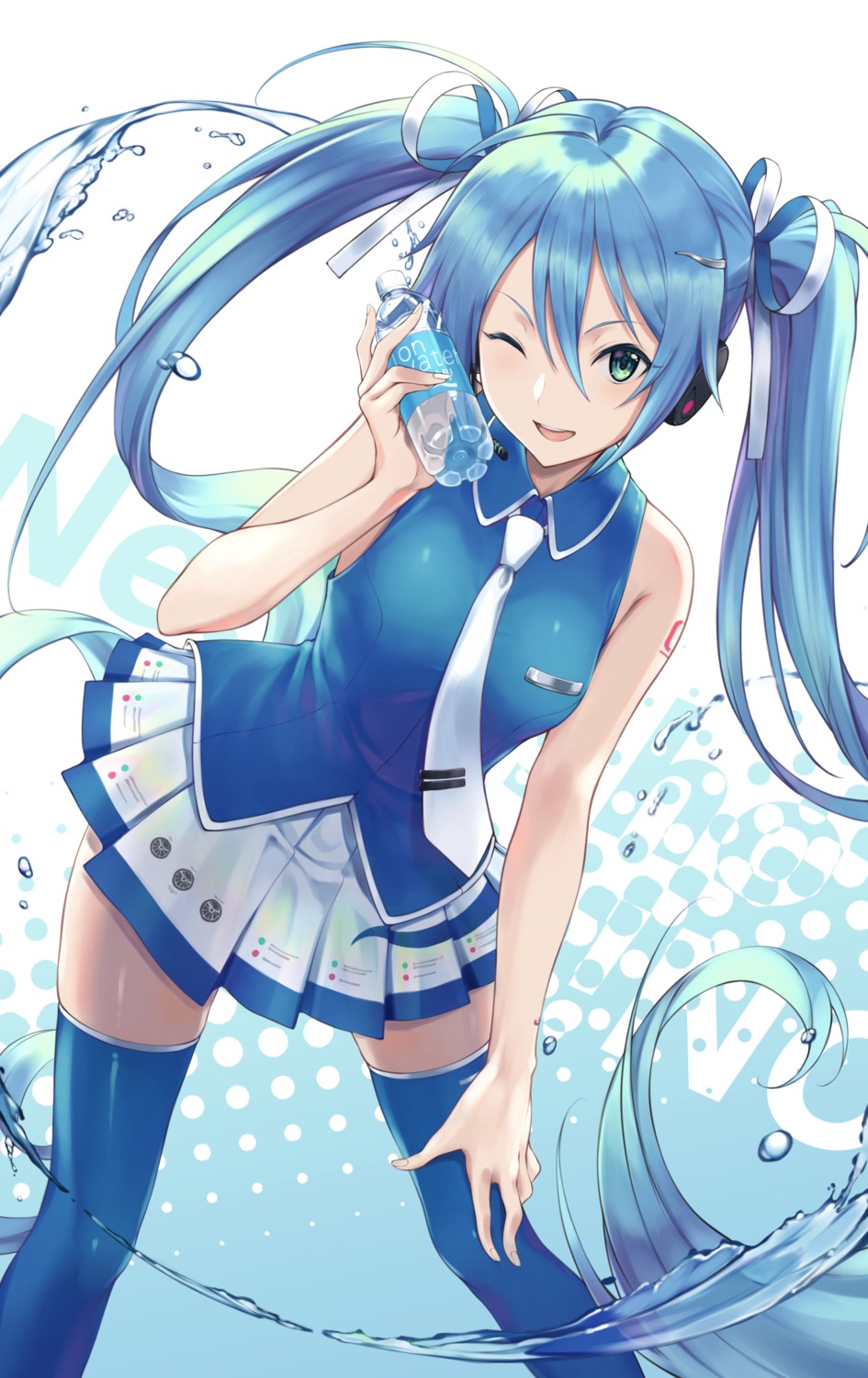 chokuro, hatsune_miku, headphones, tattoo, thighhighs, vocaloid