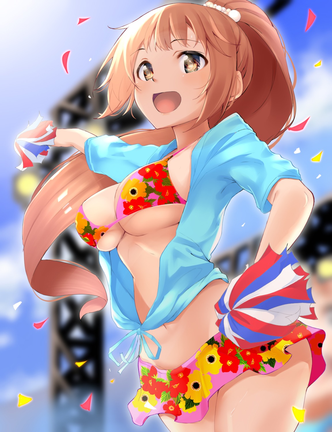 bikini, kon5283, open_shirt, swimsuits, the_idolm@ster, the_idolm@ster_cinderella_girls, wakabayashi_tomoka