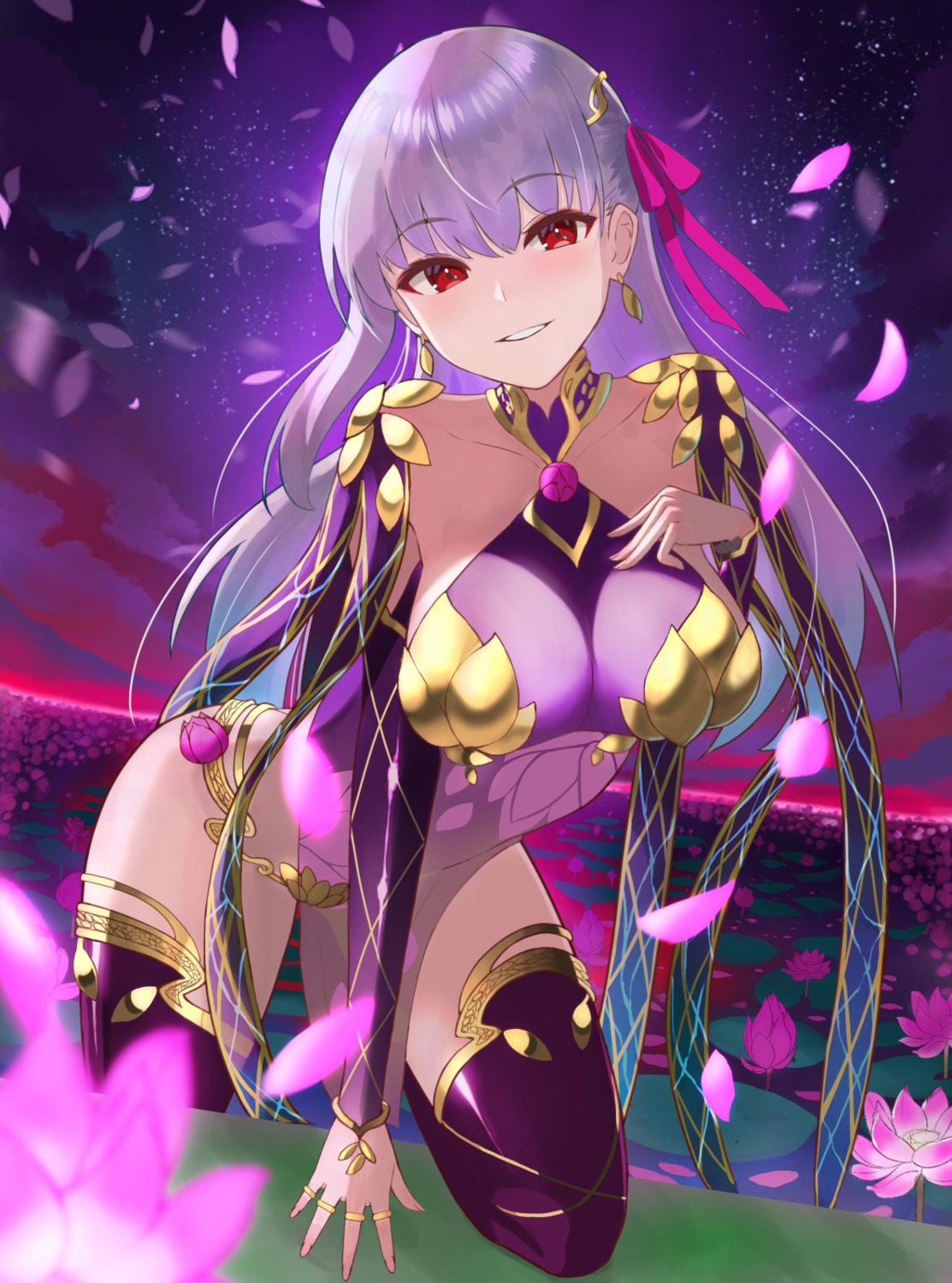 armor, fate/grand_order, inari_(ambercrown), kama_(fate), see_through, thighhighs