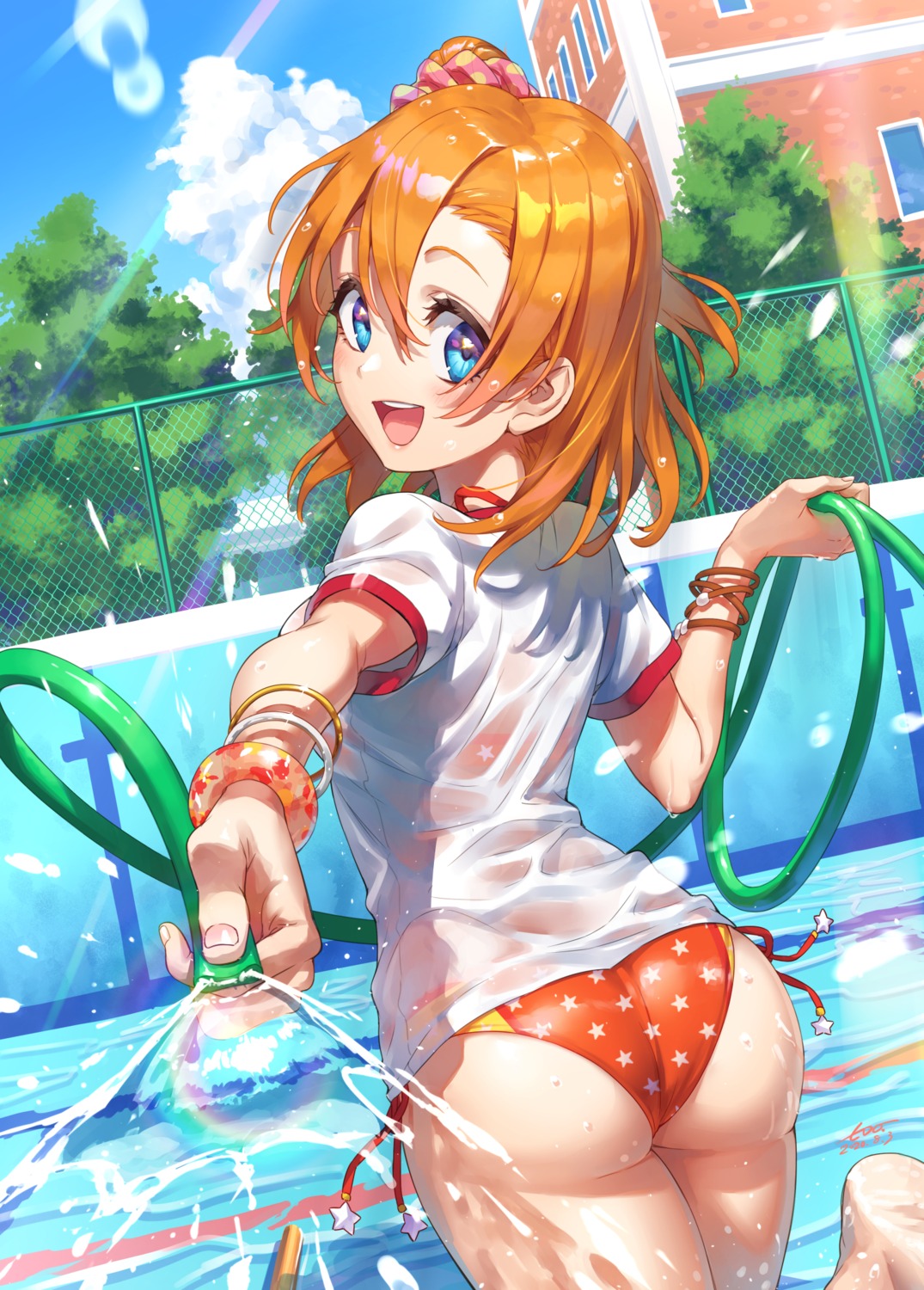 ass, bikini, gym_uniform, kousaka_honoka, love_live!, love_live!_(series), see_through, swimsuits, wedo, wet, wet_clothes