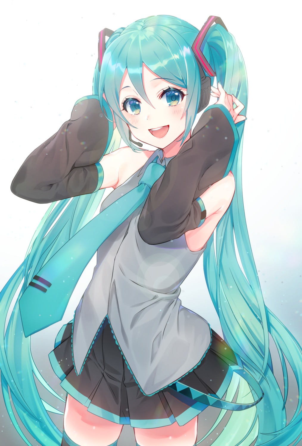 hatsune_miku, headphones, kirushi_(killcy), thighhighs, vocaloid