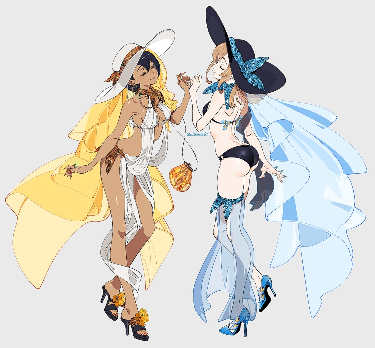 ass, bikini, heels, see_through, swimsuits, thighhighs, umishima_senbon