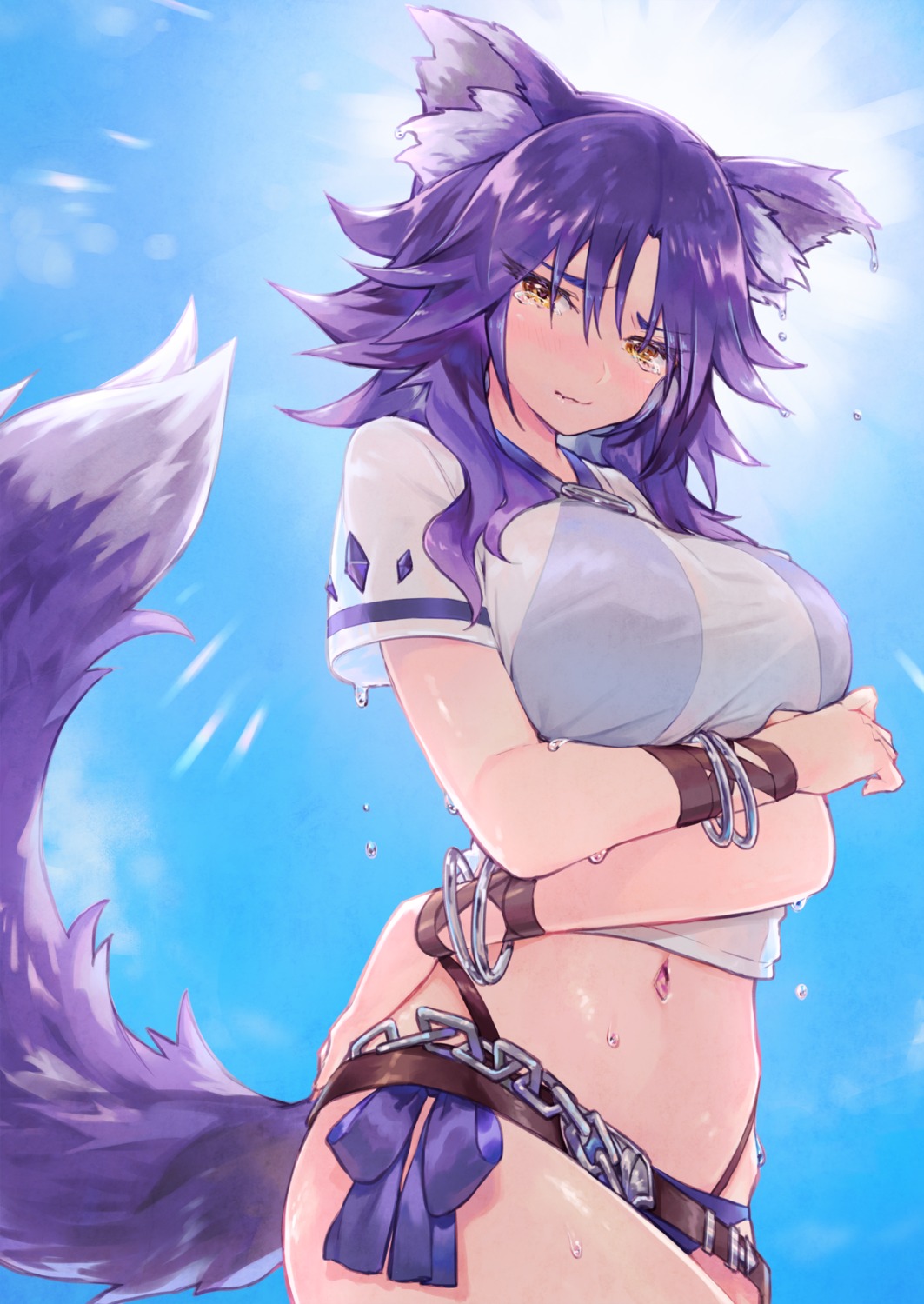 aki_makoto, amana_(pocketkey), animal_ears, bikini, breast_hold, princess_connect!, princess_connect!_re:dive, see_through, swimsuits, tail, wet_clothes