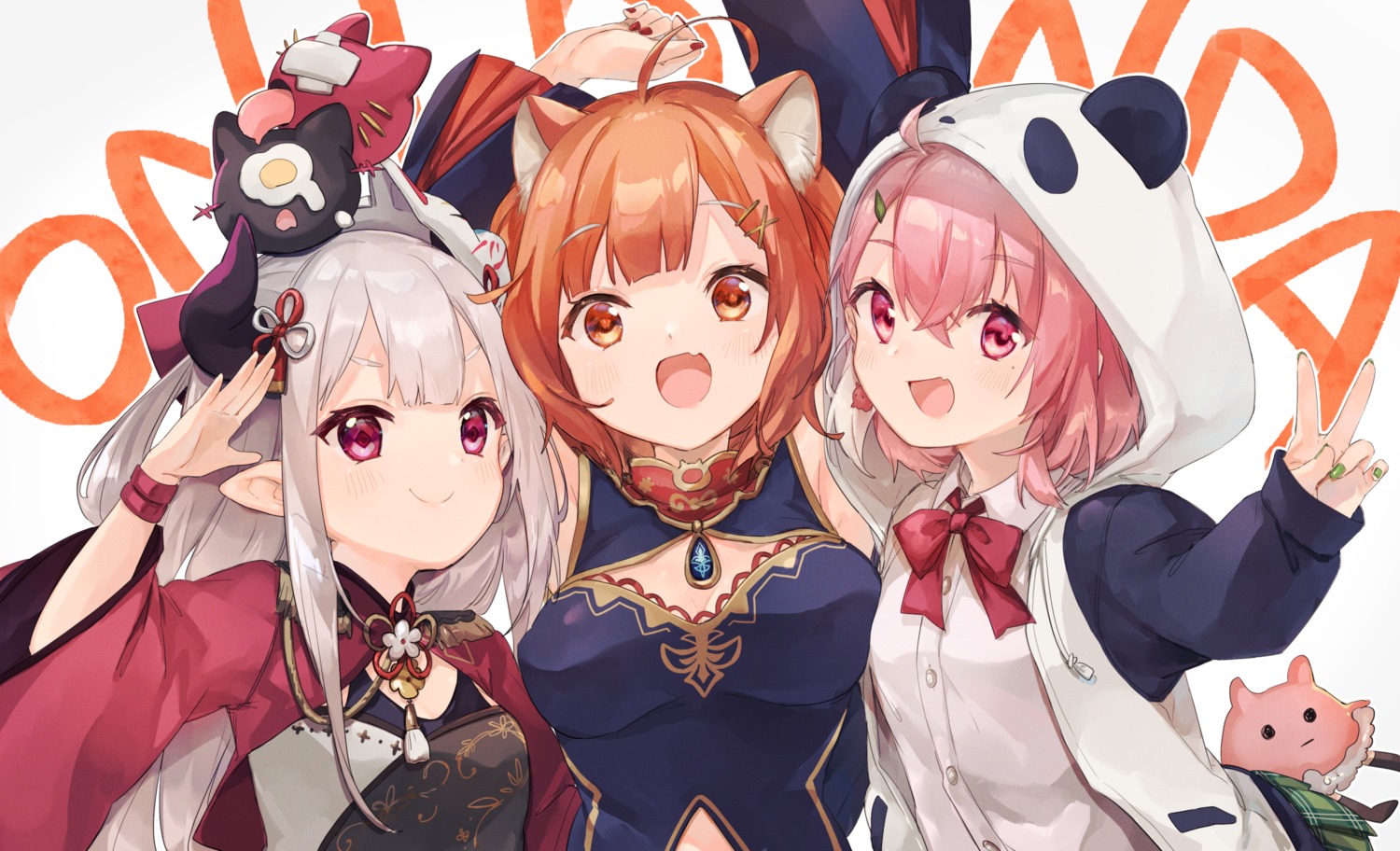 animal_ears, asian_clothes, cleavage, naraka_(nijisanji), nijisanji, nijisanji_gamers, pointy_ears, ratna_petit, sasaki_saku, seifuku, ukishizumi