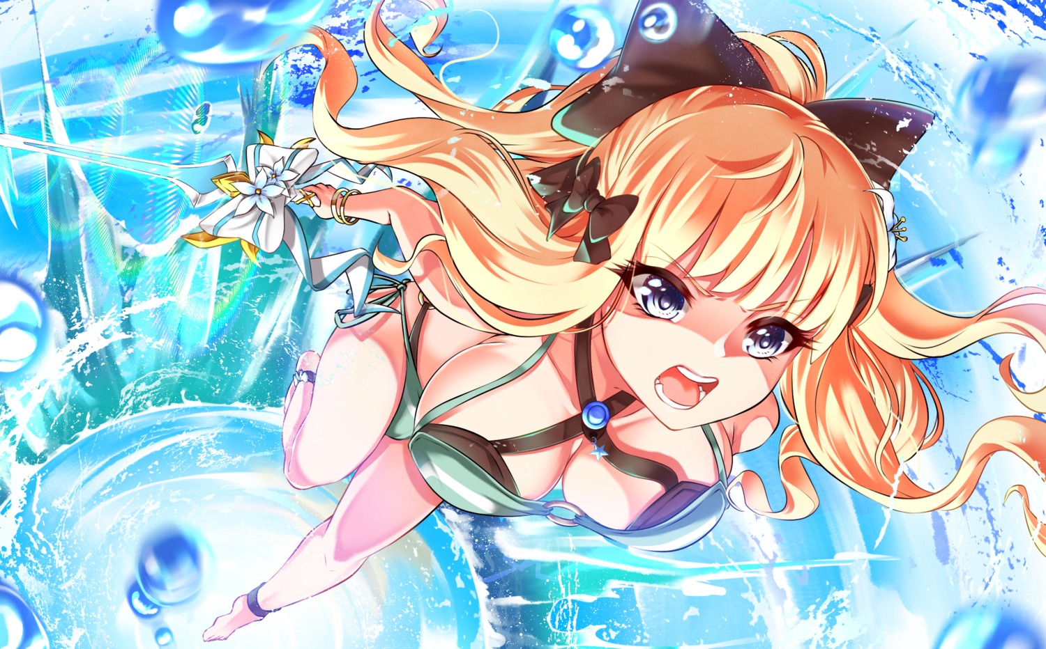 bikini, cleavage, hero_(10cl3), princess_connect!, princess_connect!_re:dive, sasaki_saren, swimsuits, sword