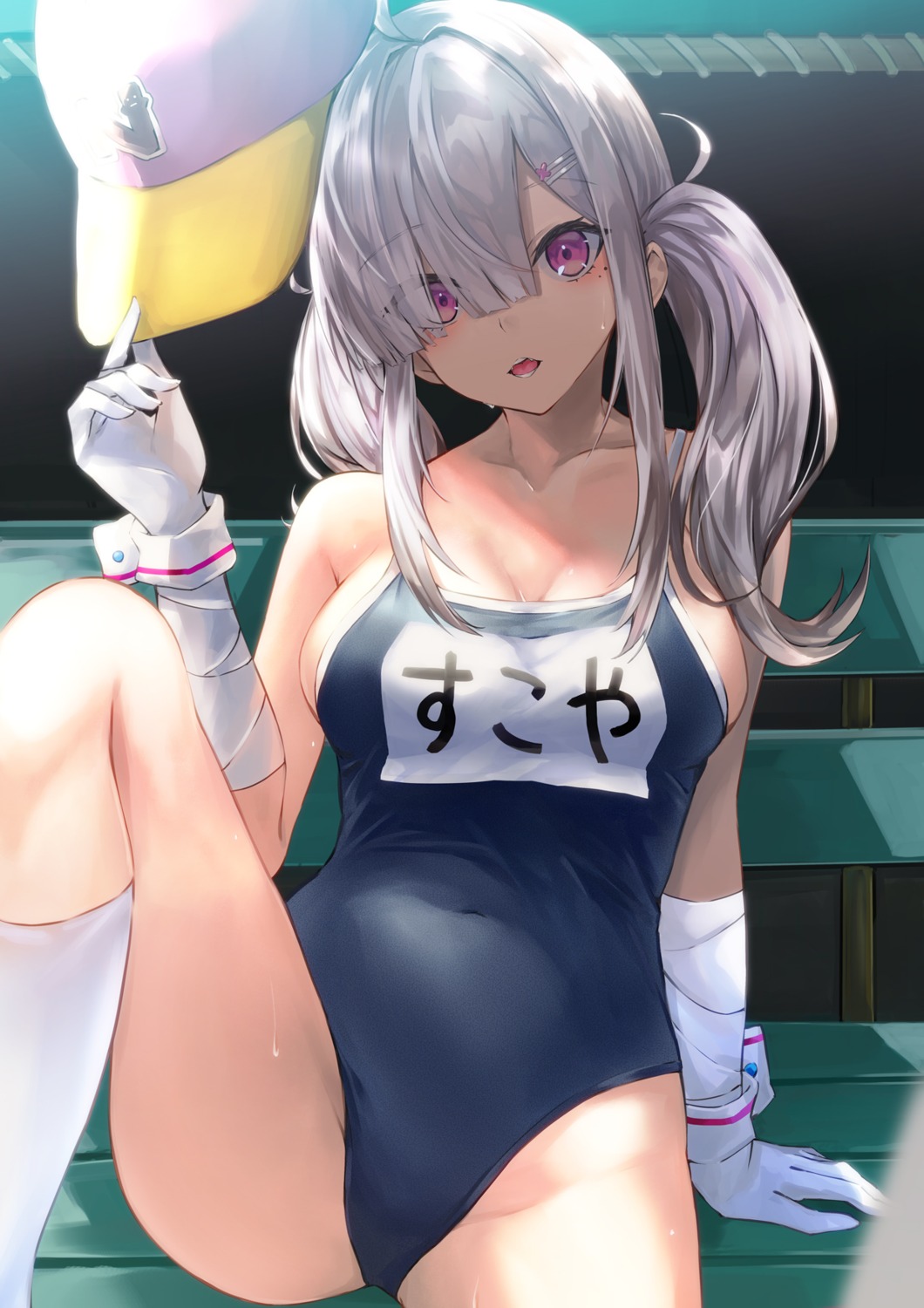 konkito, nijisanji, school_swimsuit, sukoya_kana, swimsuits