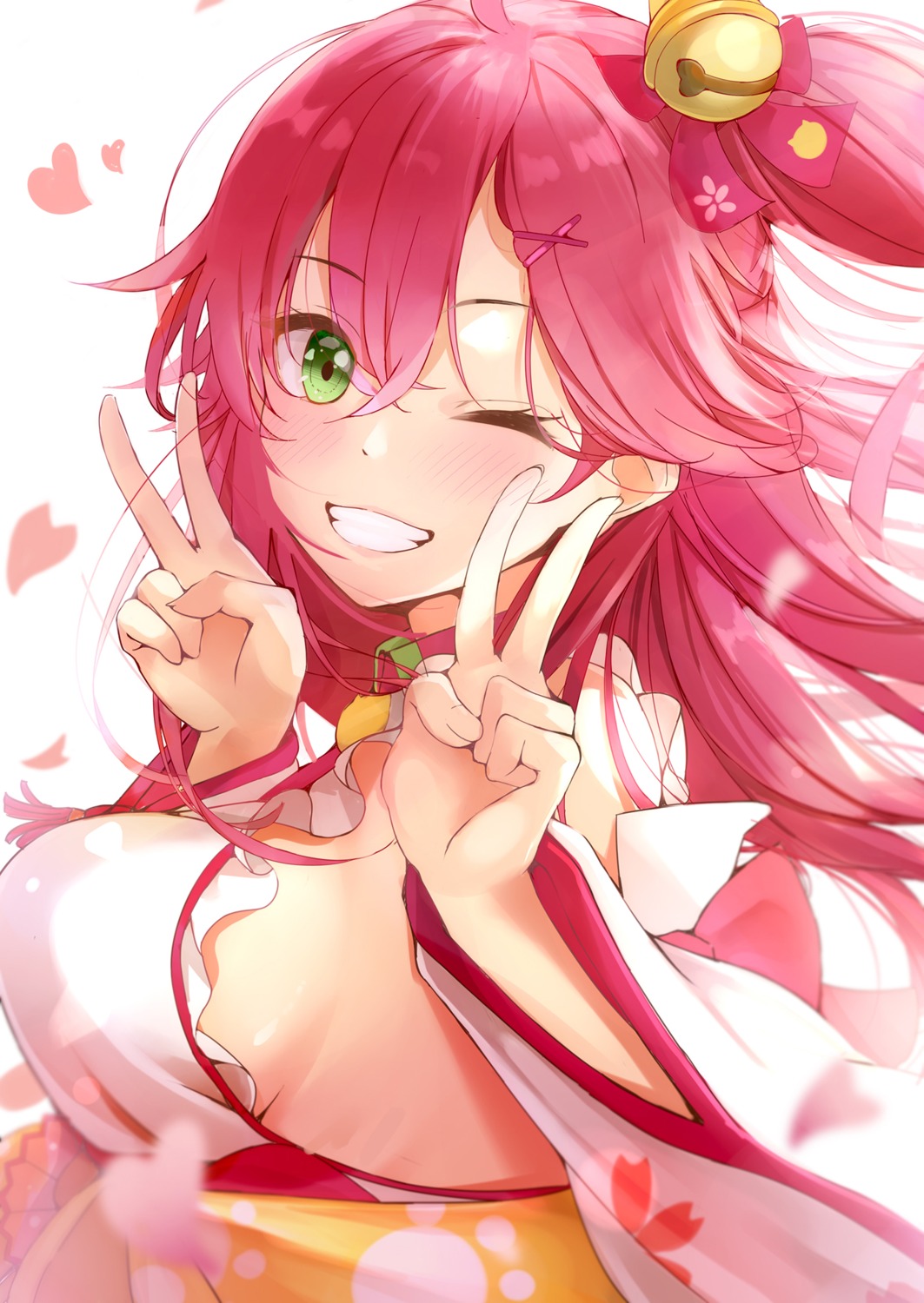 hololive, japanese_clothes, nira_(vira), no_bra, sakura_miko