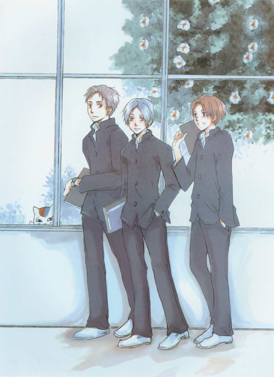 kitamoto_atsushi, male, midorikawa_yuki, natsume_takashi, natsume_yuujinchou, neko, nishimura_satoru, nyanko, seifuku