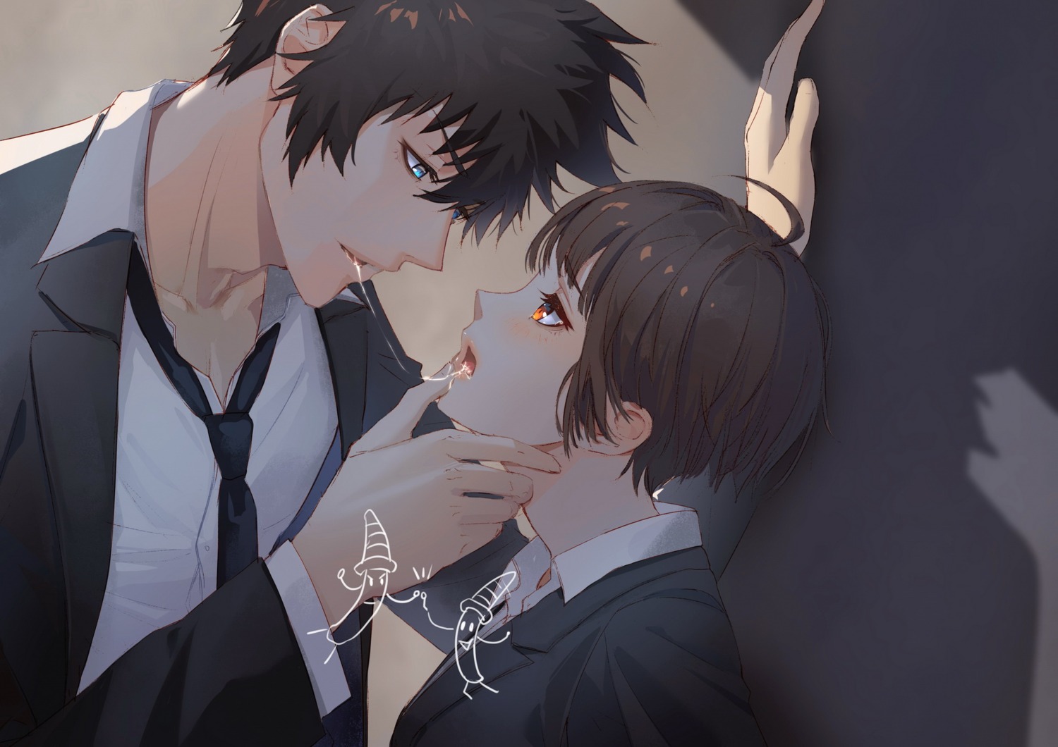 business_suit, catcan, kougami_shinya, psycho-pass, tsunemori_akane
