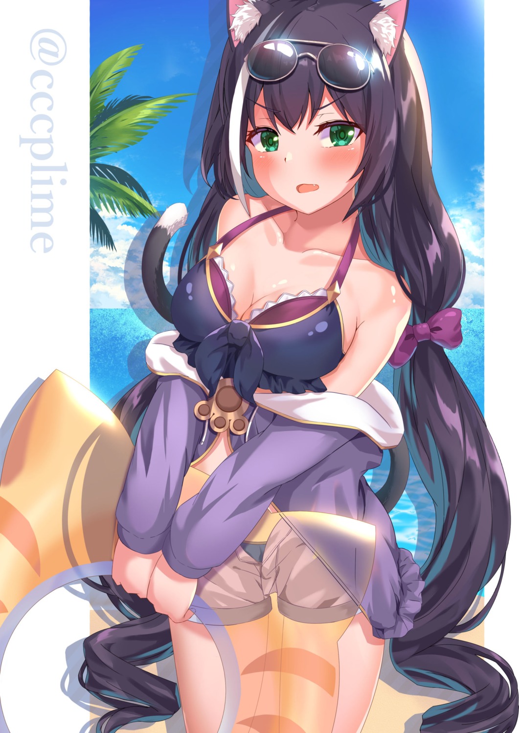 animal_ears, bikini, karyl_(princess_connect), megane, nekomimi, open_shirt, princess_connect!, princess_connect!_re:dive