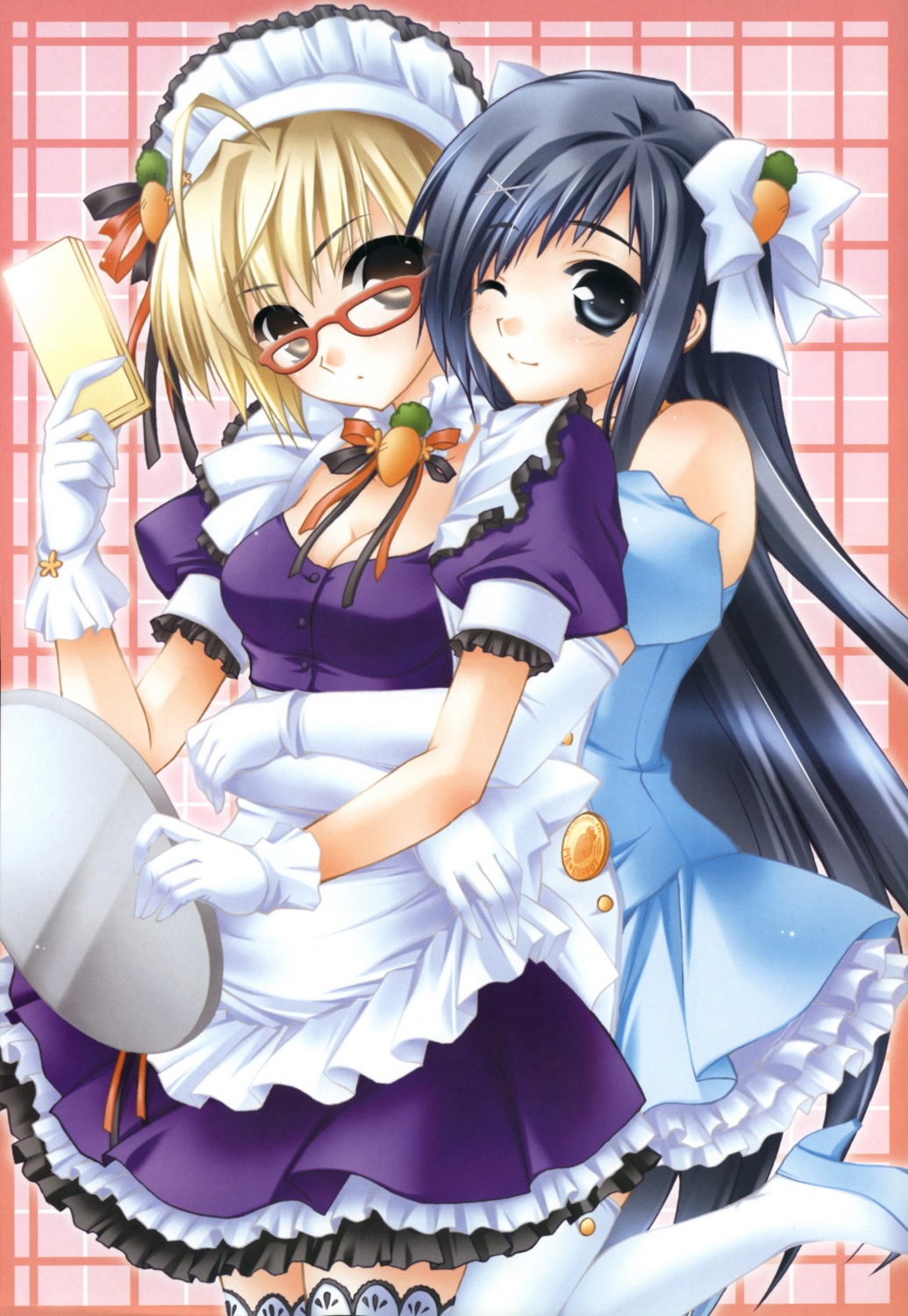 cleavage, dress, megane, minase_lin, pia_carrot, pia_carrot_go, riku_fumika, thighhighs, tokiwa_misaki, waitress