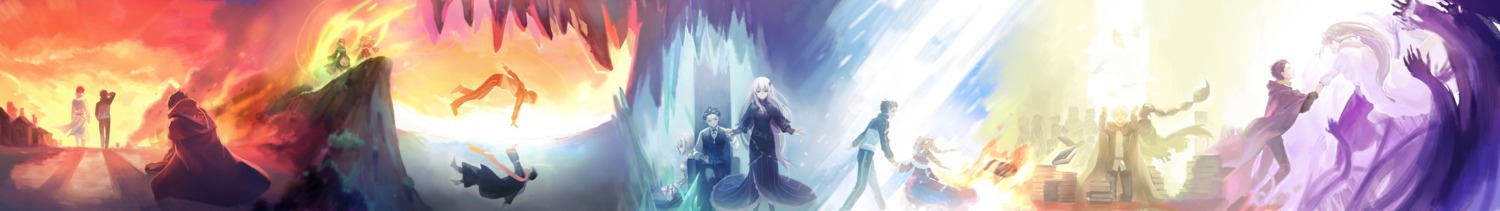 beatrice_(re_zero), dress, emilia_(re_zero), harusabin, lolita_fashion, natsuki_subaru, re:zero_kara_hajimeru_isekai_seikatsu, sword
