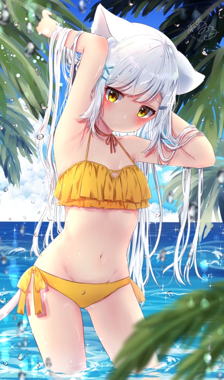 animal_ears, bikini, michiru_donut, nekomimi, swimsuits, tail, wet