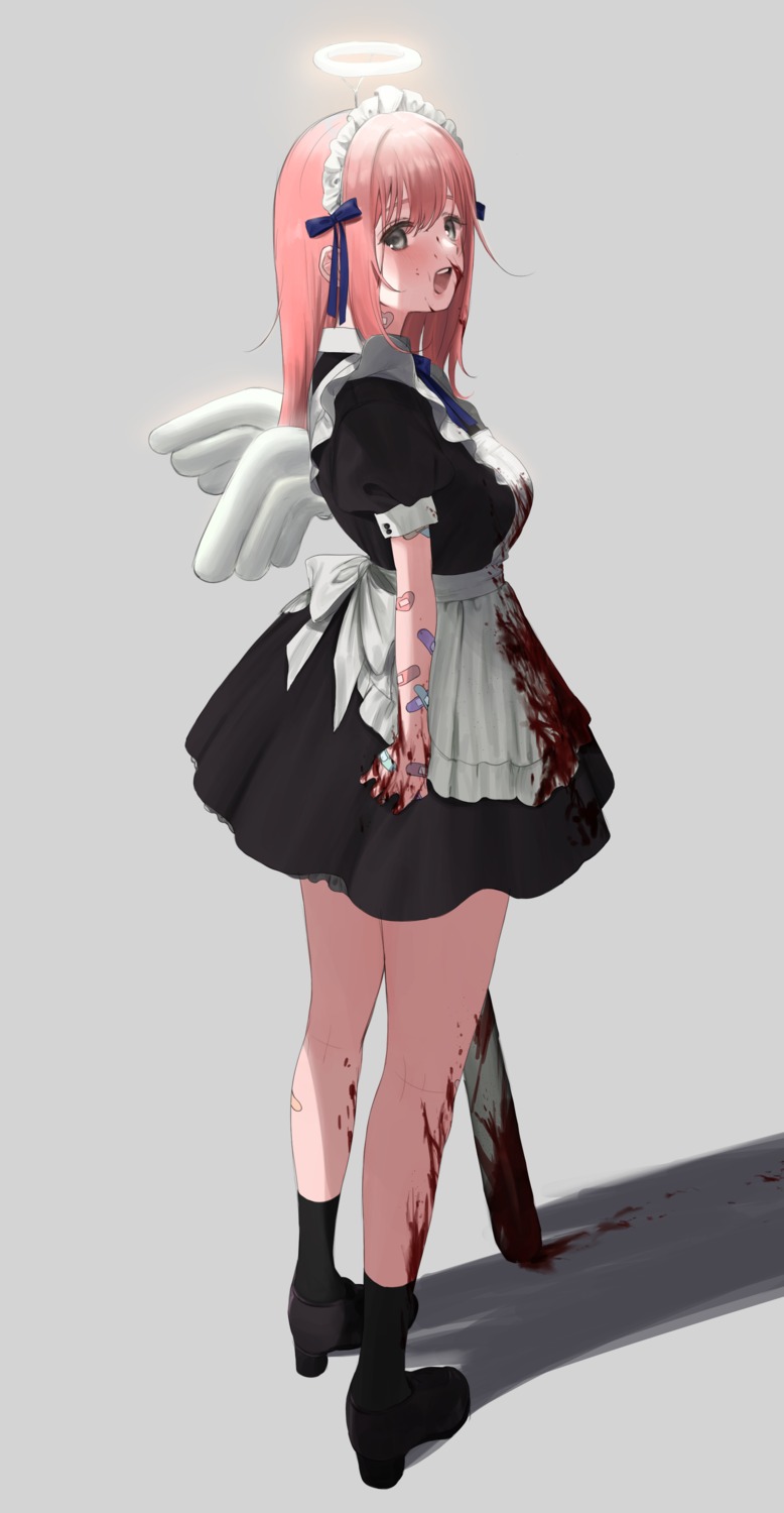 angel, bandaid, blood, heels, maid, weapon, wings, youichi_(45_01)