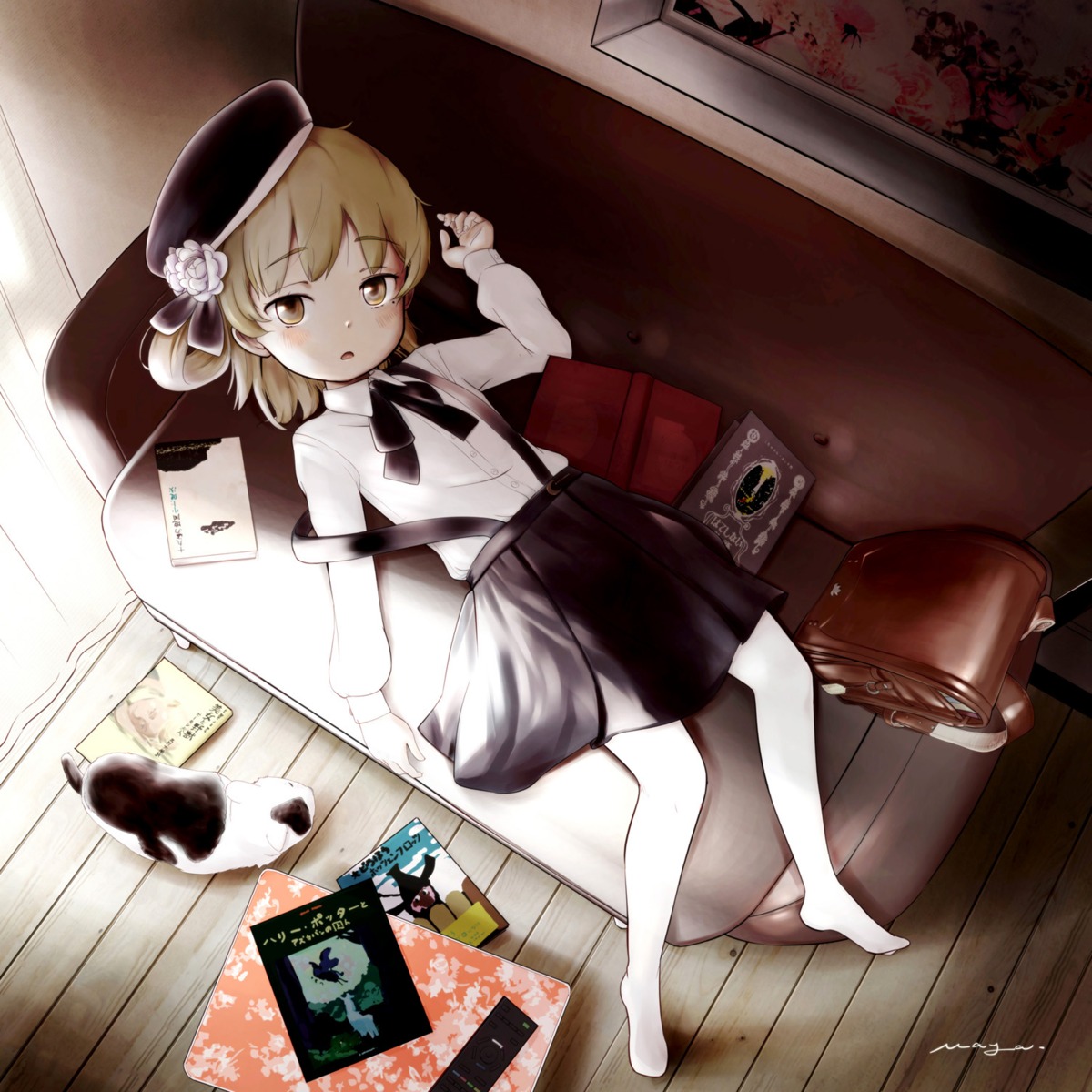 hatoba_tsugu, hatoba_tsugu_(character), mayafufu, neko, pantyhose, seifuku