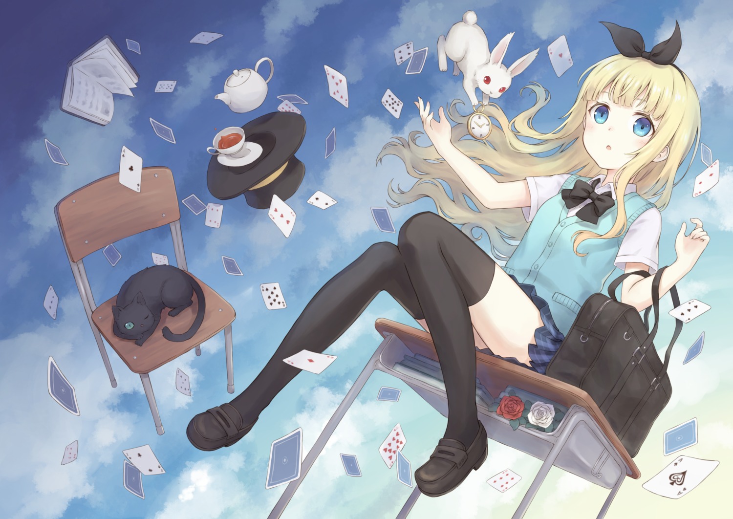 104_(artist), alice, alice_in_wonderland, neko, seifuku, sweater, thighhighs