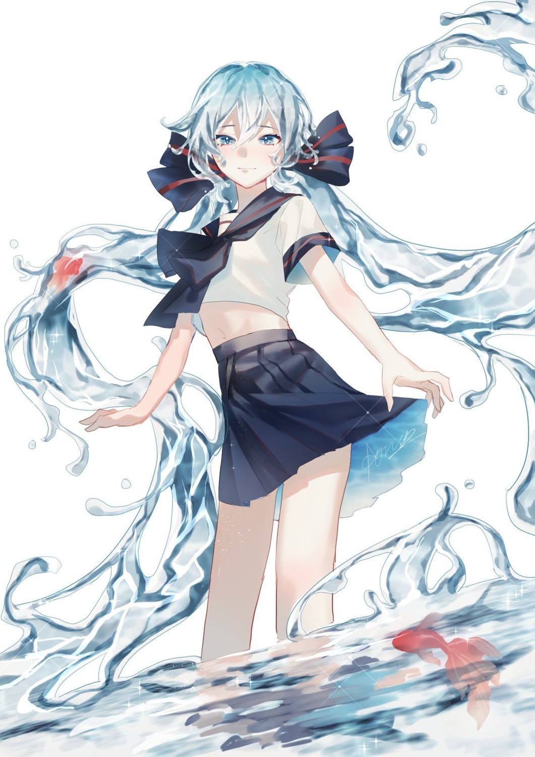 aono_99, bottle_miku, hatsune_miku, seifuku, skirt_lift, vocaloid, wet