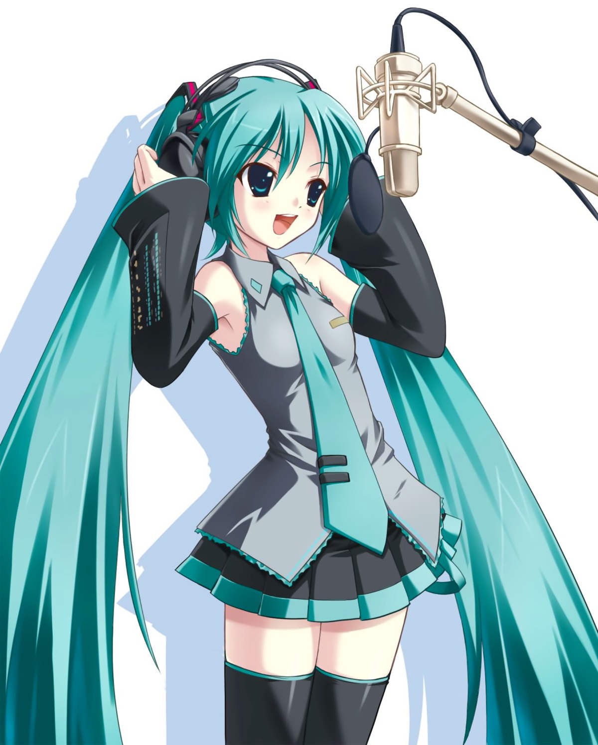 amino_kohaku, hatsune_miku, headphones, thighhighs, vocaloid