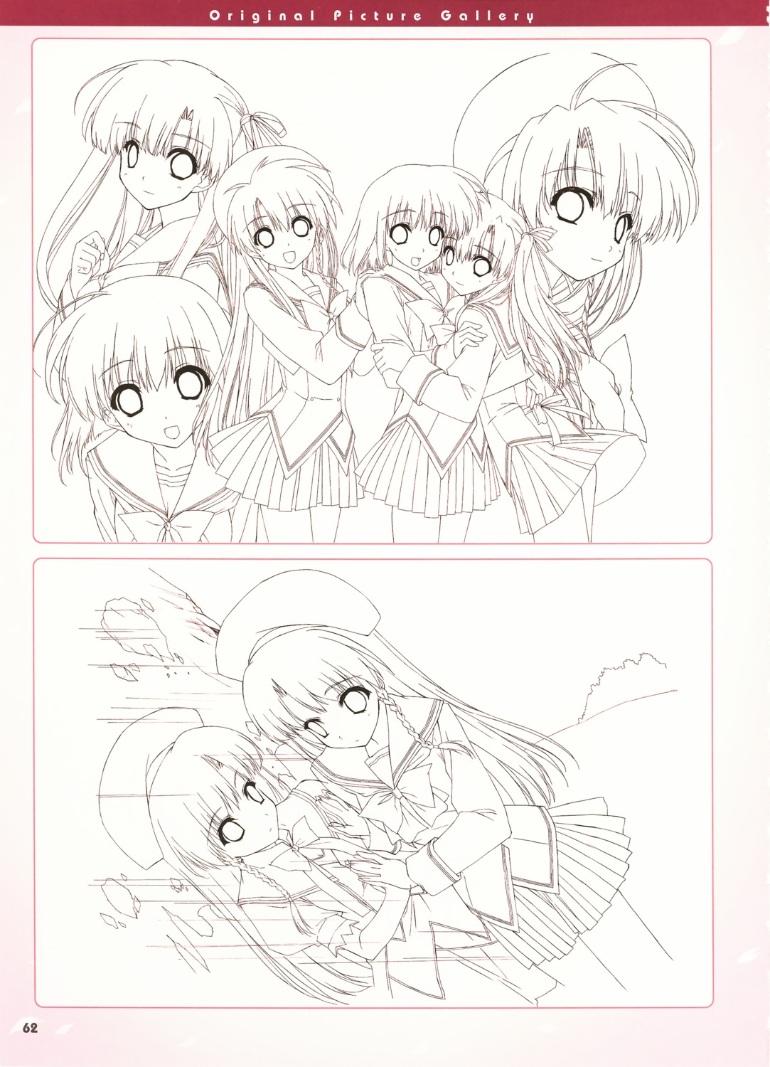 boy_meets_girl, line_art, monochrome, seifuku, shintarou, sketch