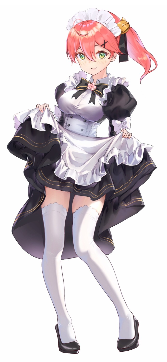 hololive, lims_(neko2lims), maid, sakura_miko, skirt_lift, thighhighs