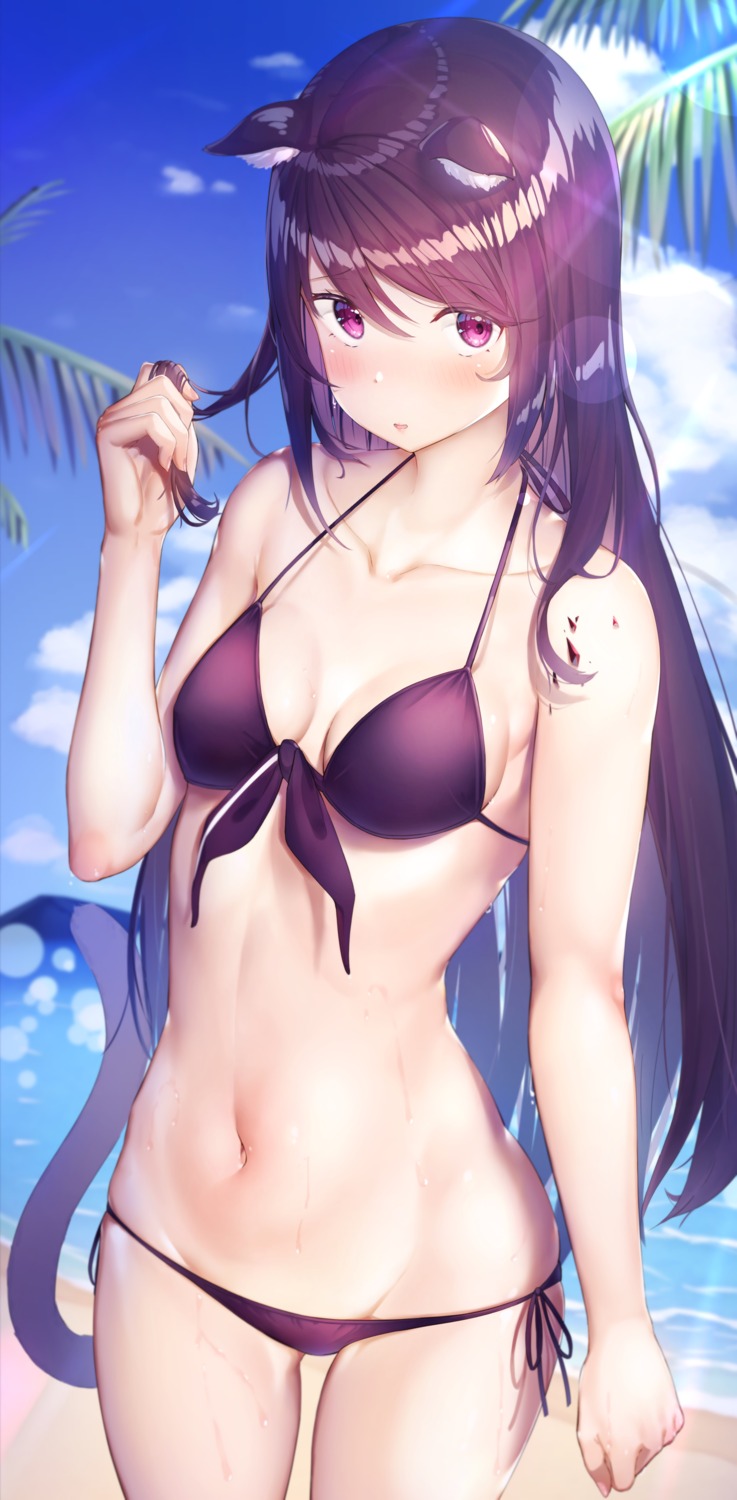 animal_ears, arknights, bikini, melantha_(arknights), swimsuits, tail, takechii