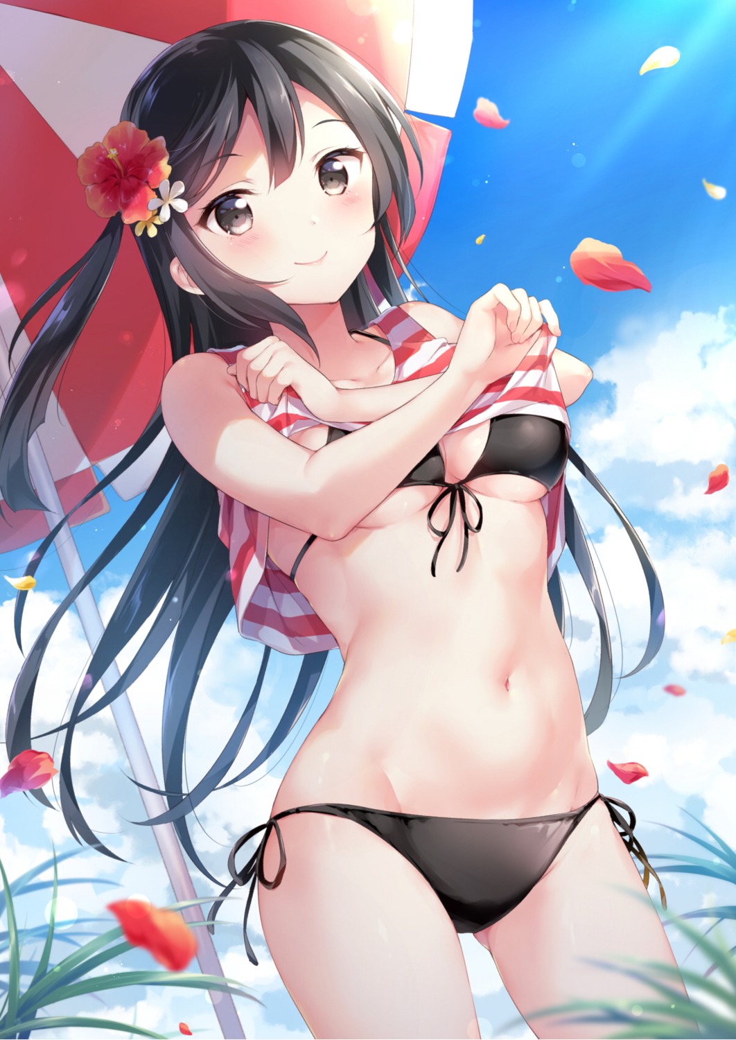 bikini, hazuki_(sutasuta), love_live!_(series), love_live!_nijigasaki_gakuen_school_idol_doukoukai, shirt_lift, swimsuits, underboob, undressing