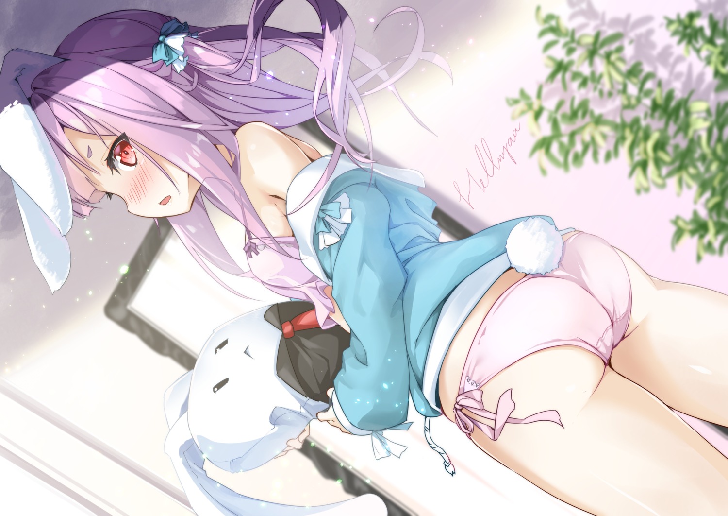 animal_ears, ass, bunny_ears, hellnyaa, lingerie, open_shirt, pantsu, string_panties, tail