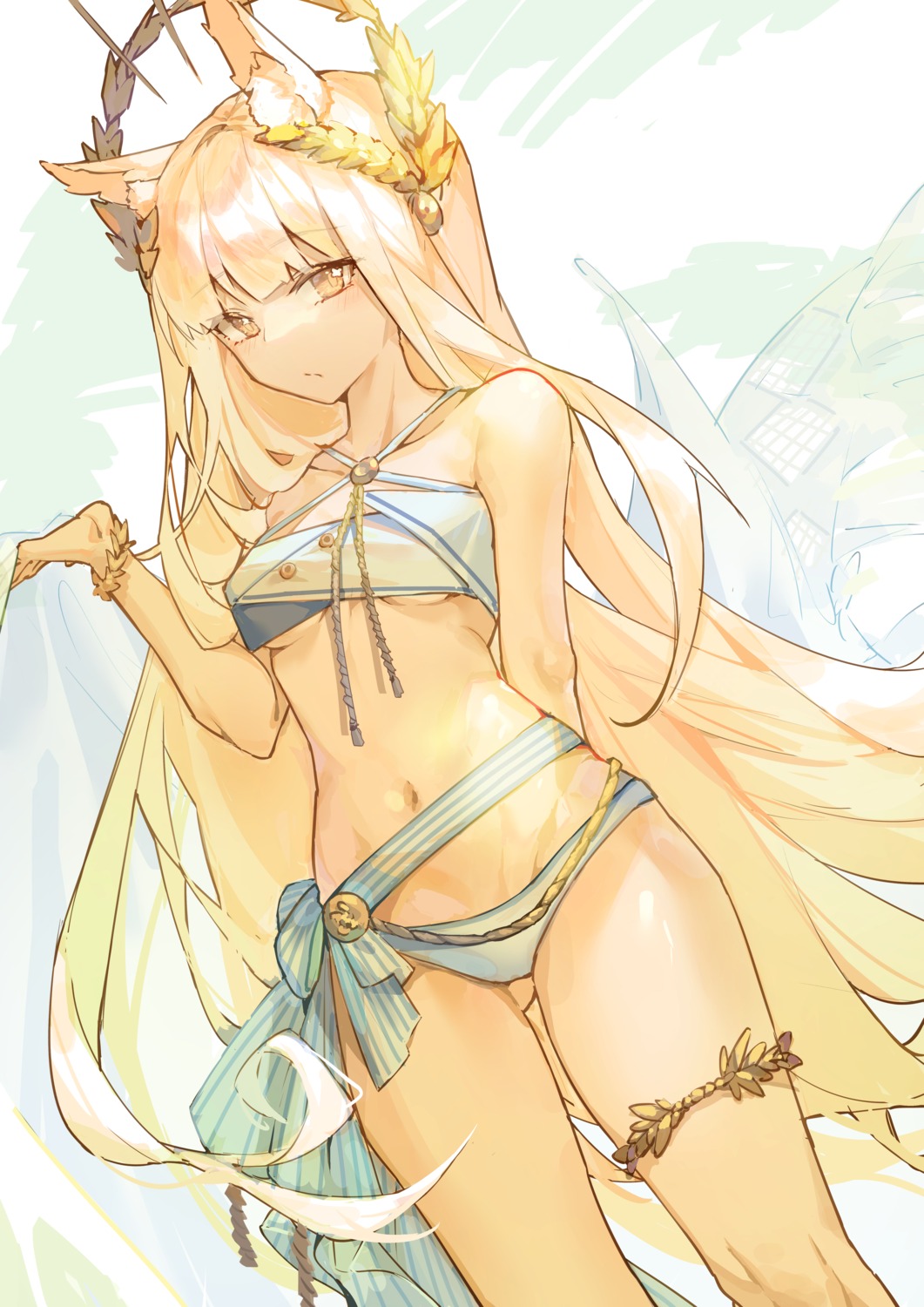 animal_ears, arknights, bikini, garter, kotatsu_kaya, platinum_(arknights), swimsuits, underboob