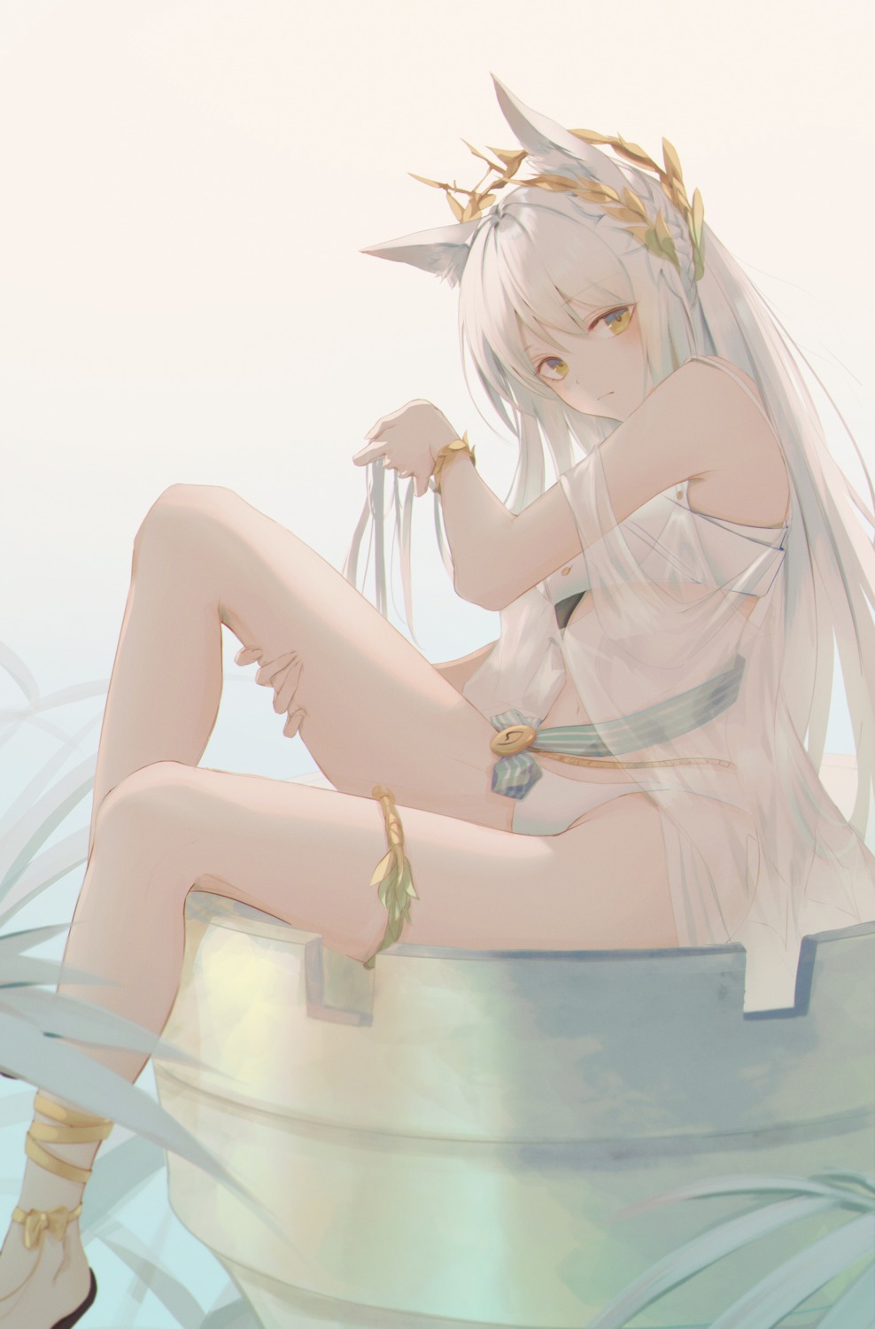 7ife, animal_ears, arknights, garter, pantsu, platinum_(arknights), see_through