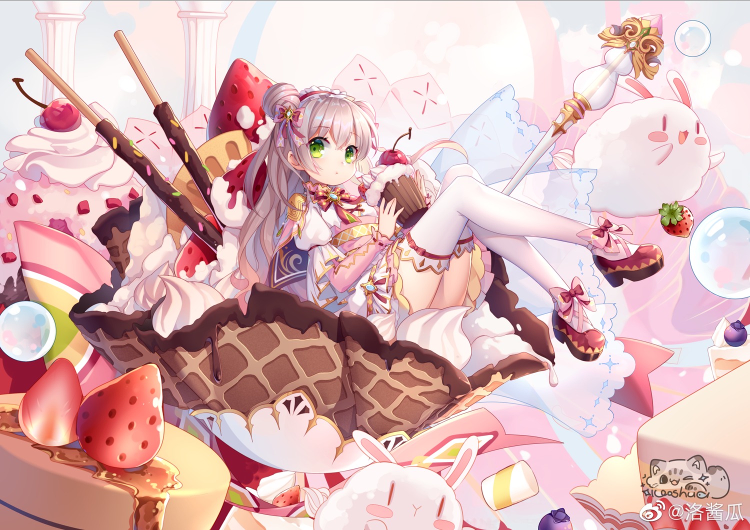 cream, dress, goddess_of_genesis, heels, hestia, luoshu, skirt_lift, thighhighs