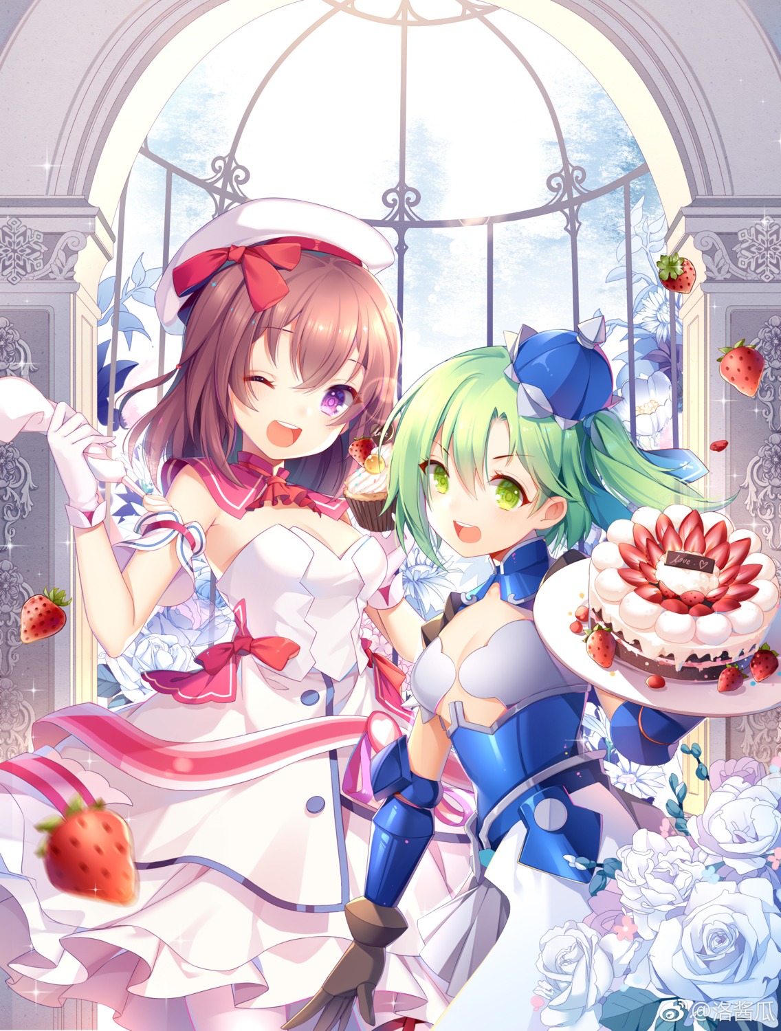 armor, cleavage, cream, dress, luoshu, mashiro_witch:_midnight_marchen