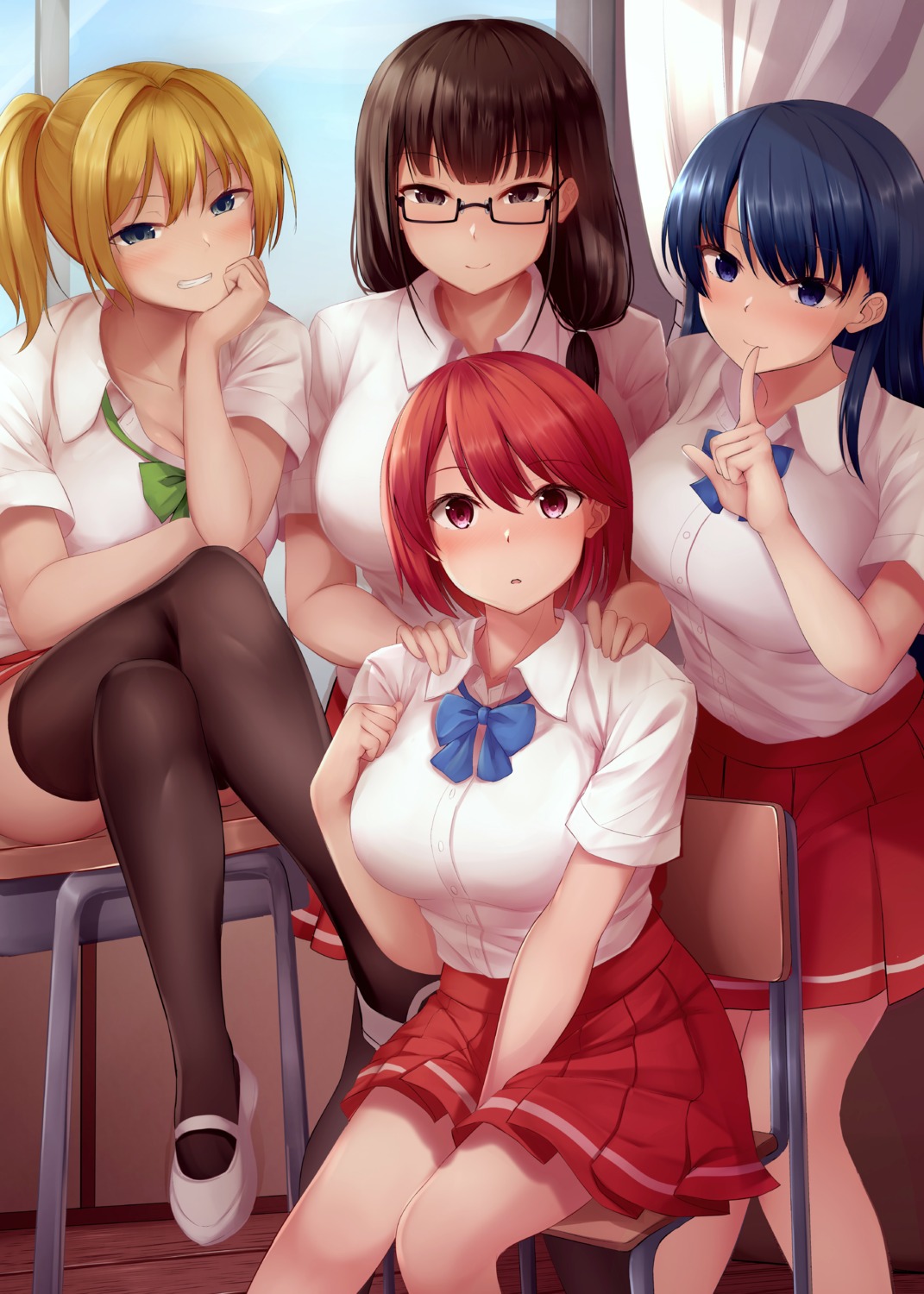 megane, nicoby, seifuku, skirt_lift, thighhighs